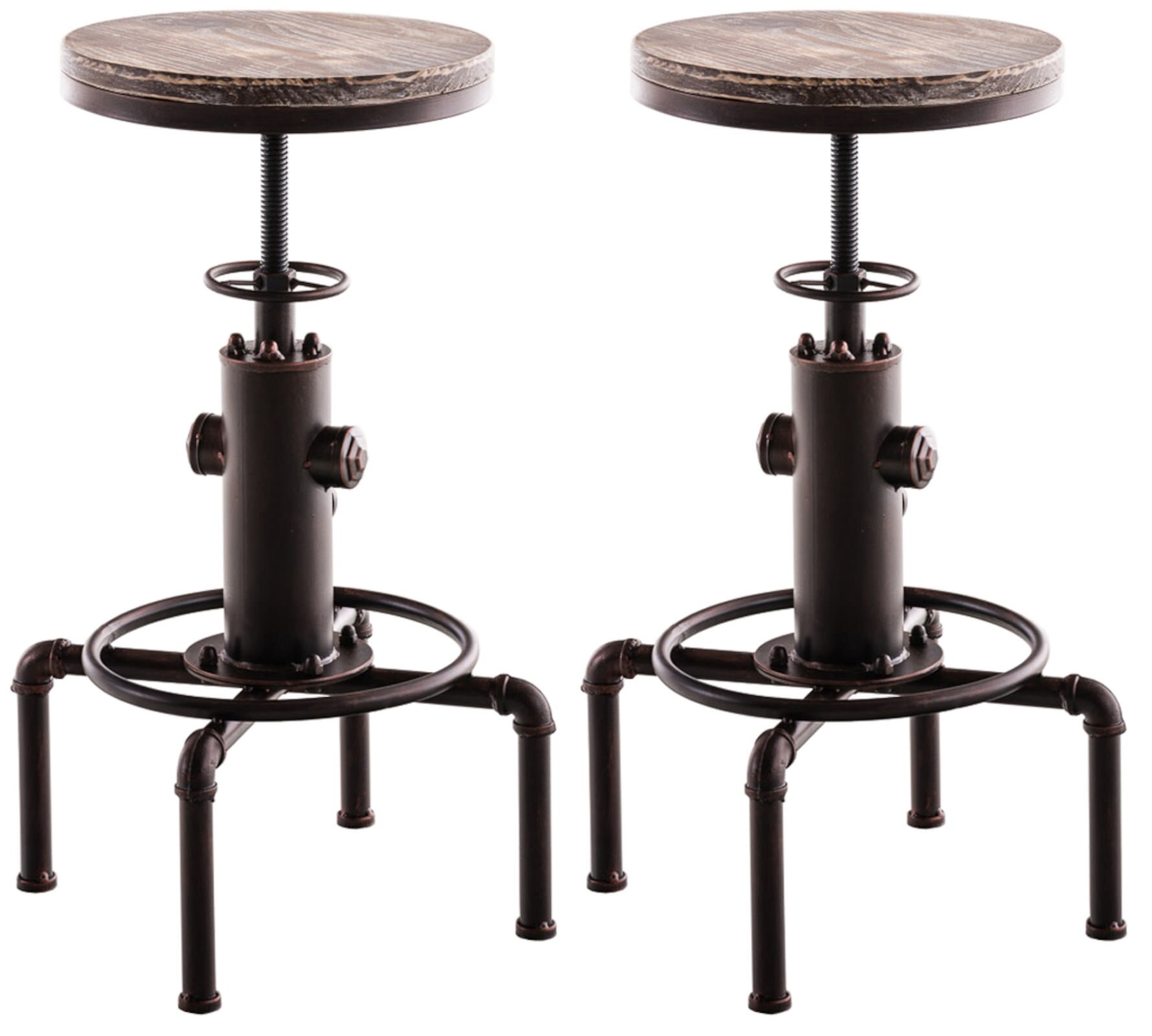 CLP 2er Set Metall-Barhocker Lumos mit h&ouml;henverstellbarem Holzsitz I Thekenhocker mit Fu&szlig;st&uuml;tze - Bild 1