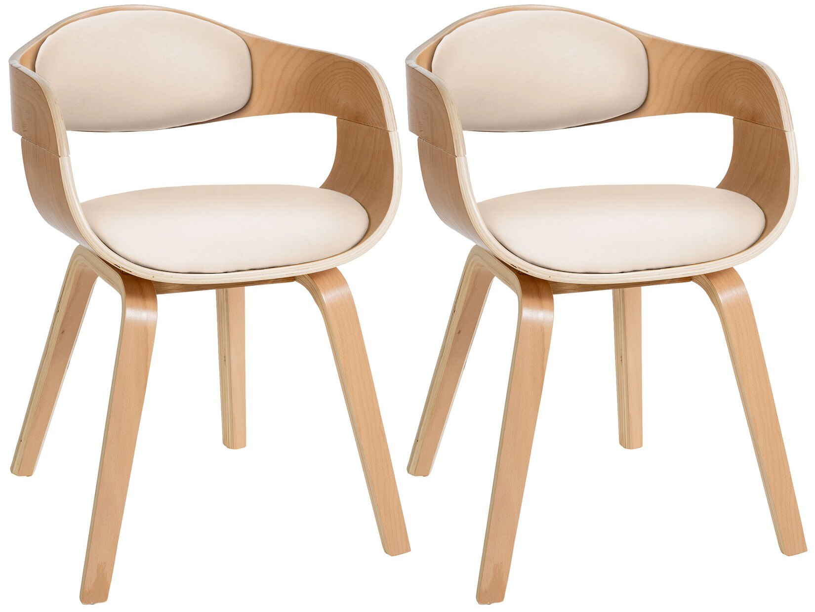 CLP 2er-Set Esszimmerstühle Kingston, ergonomisch mit gepolsterter Rückenlehne, Kunstleder & Holz, bis 150 kg belastbar