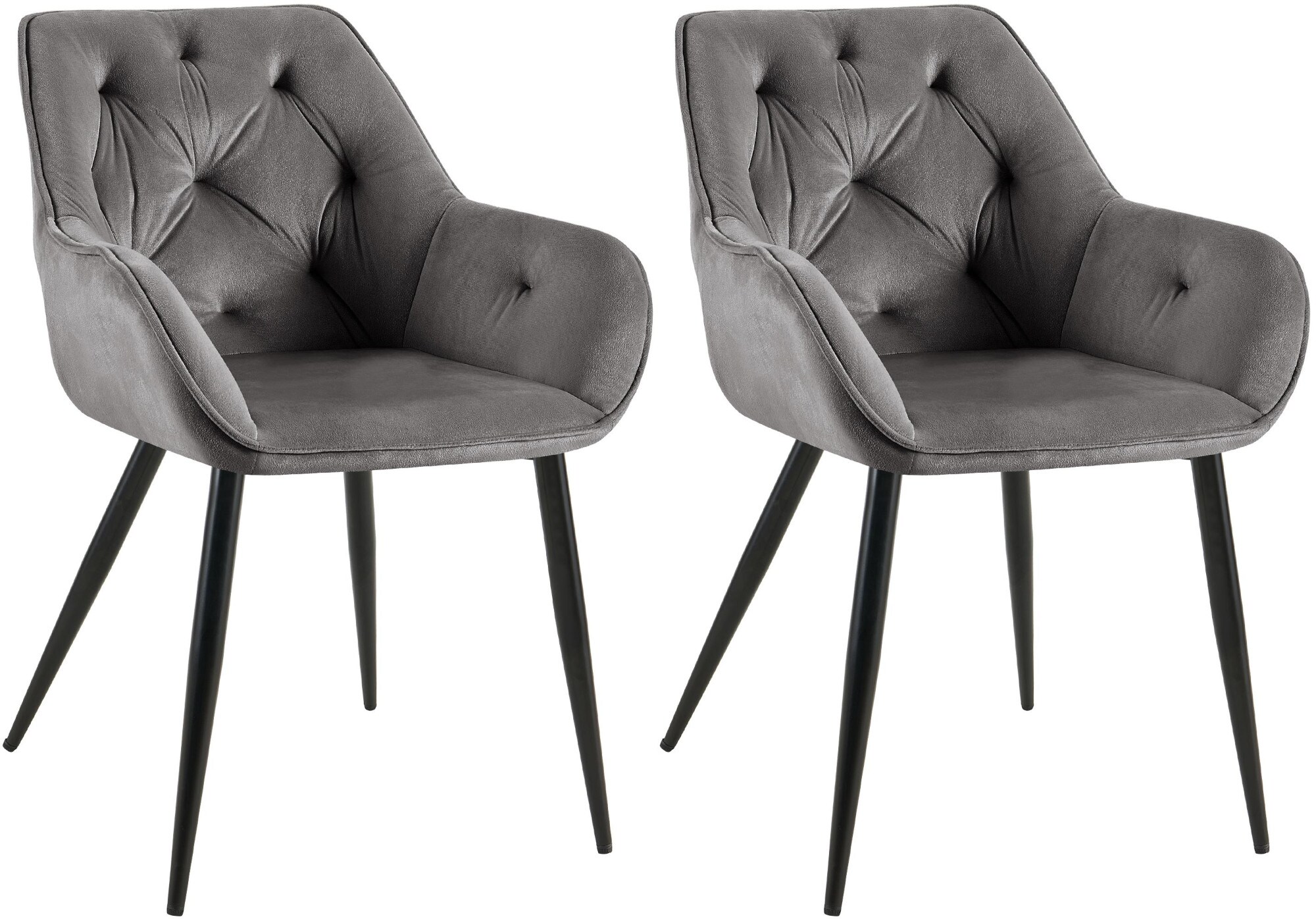 CLP 2er Set Esszimmerst&uuml;hle Cassis Samtbezug I Gesteppte Polsterst&uuml;hle mit R&uuml;ckenlehnen I Stabile K&uuml;chenst&uuml;hle mit Bodenschonern - Bild 1