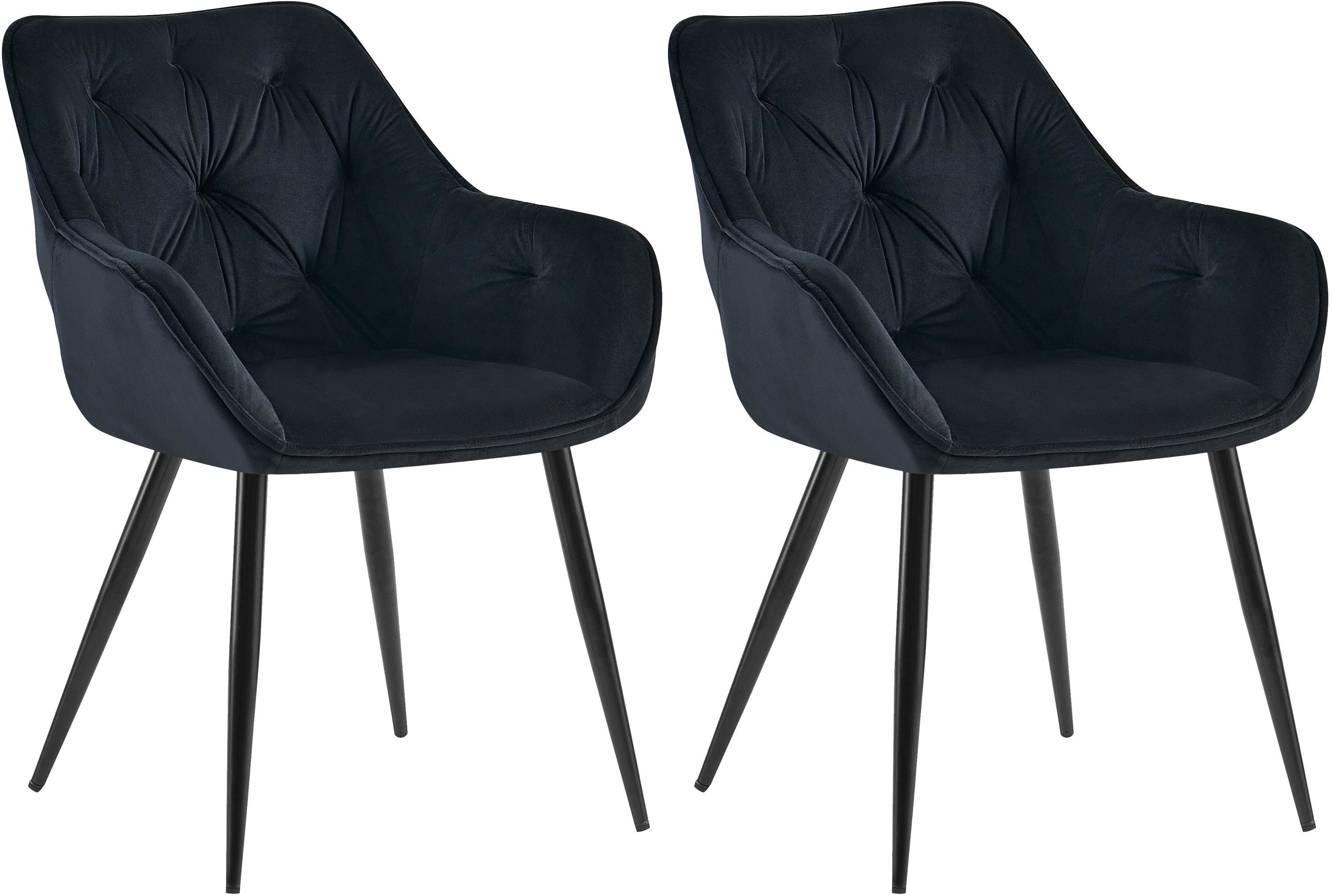 CLP 2er Set Esszimmerst&uuml;hle Cassis Samtbezug I Gesteppte Polsterst&uuml;hle mit R&uuml;ckenlehnen I Stabile K&uuml;chenst&uuml;hle mit Bodenschonern - Bild 1