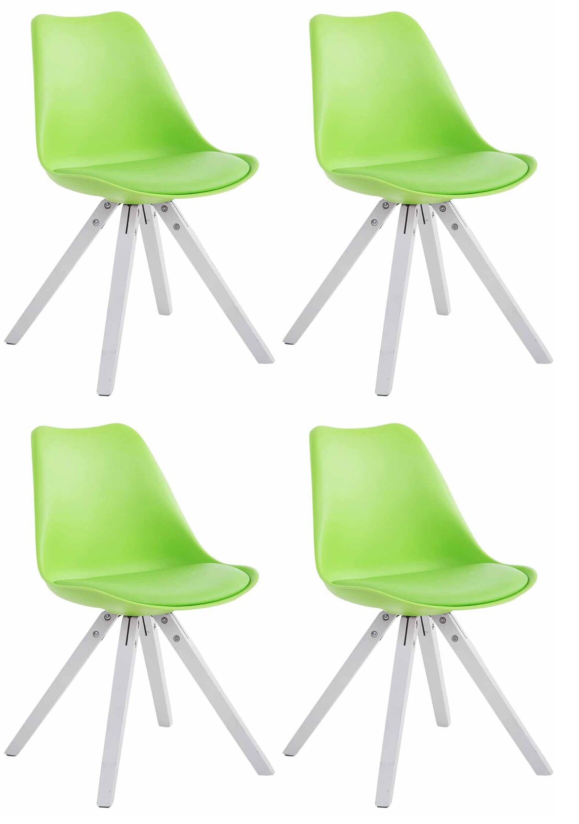 CLP 4er Set Stühle Toulouse Kunstleder weiß Square - Farbe: grün, Gestellfarbe: weiß