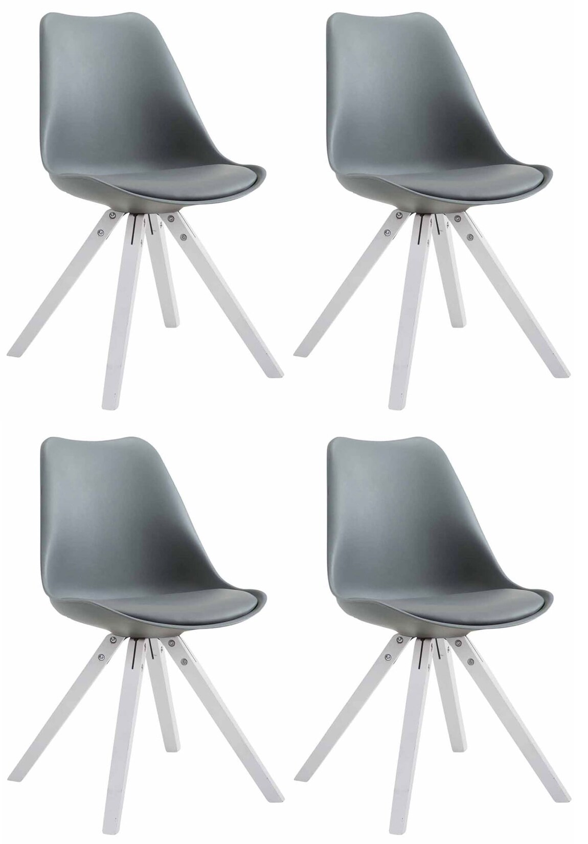 CLP 4er Set Stühle Toulouse Kunstleder weiß Square - Farbe: grau, Gestellfarbe: weiß