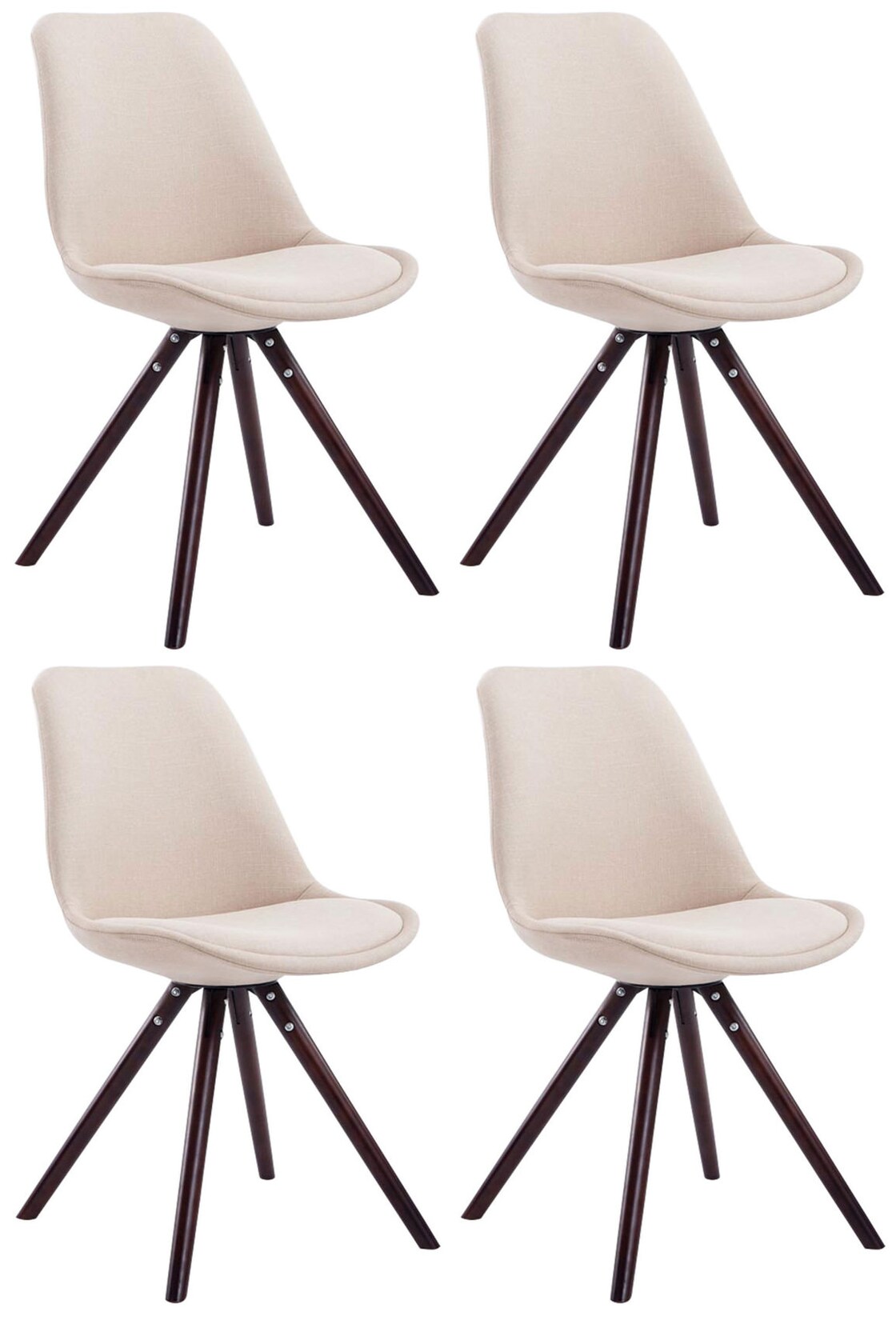 CLP 4er Set Stühle Toulouse Stoff Cappuccino Rund Farbe: creme, Gestell Farbe: cappuccino