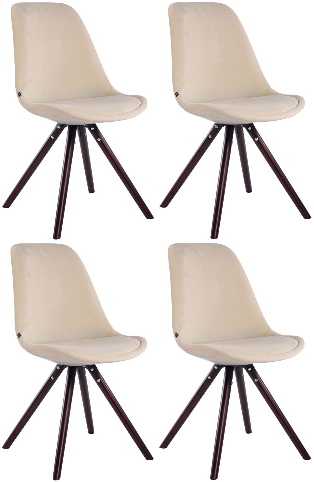 CLP 4er Set Stühle Toulouse Samt Rund cappuccino Farbe: creme, Gestell Farbe: cappuccino
