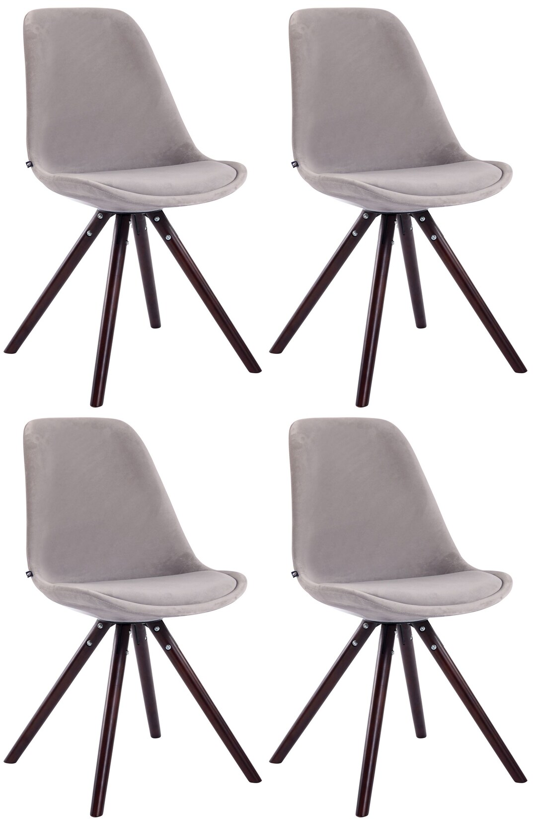 CLP 4er Set Stühle Toulouse Samt Rund cappuccino Farbe: grau, Gestell Farbe: cappuccino