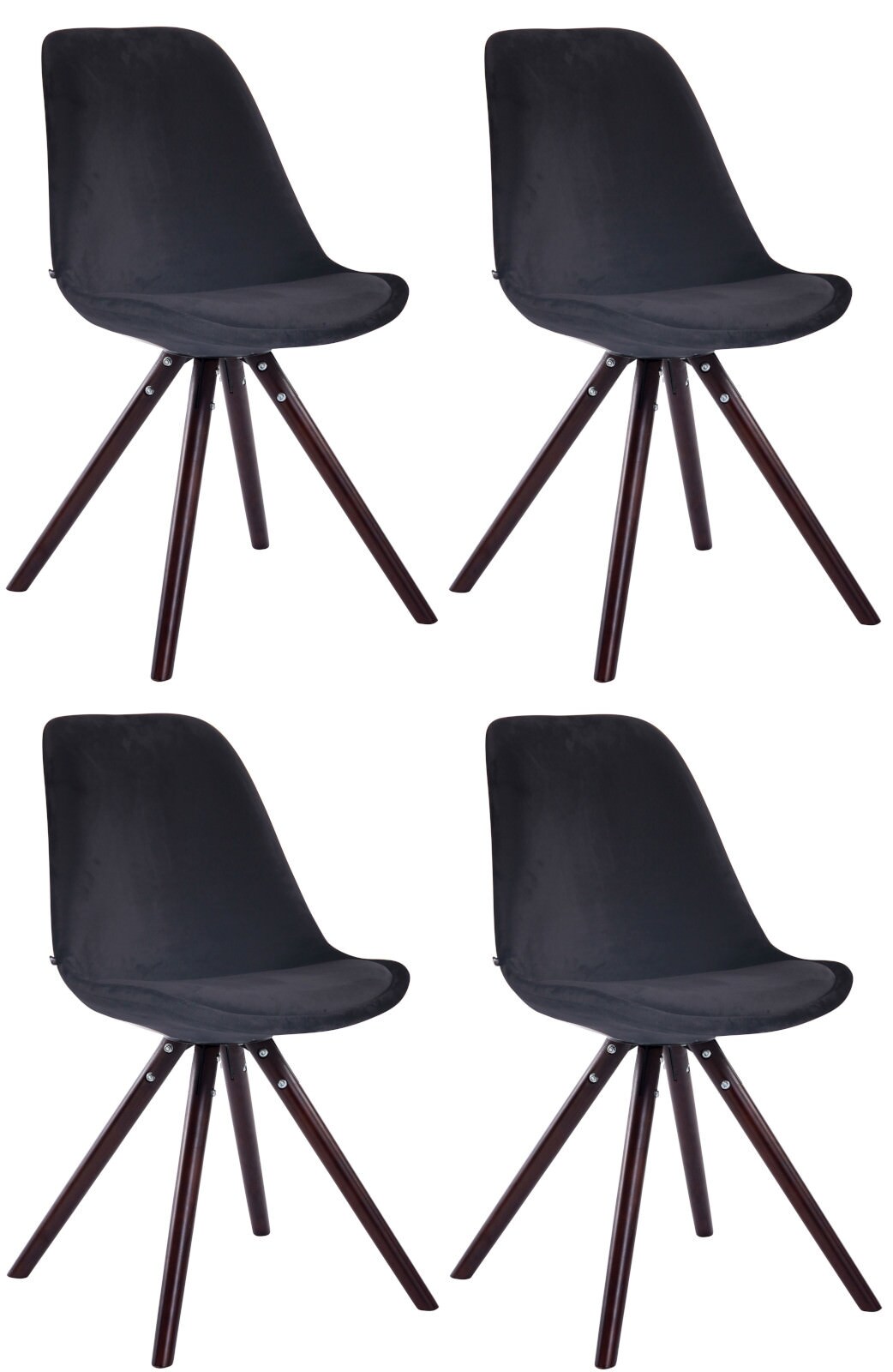 CLP 4er Set Stühle Toulouse Samt Rund cappuccino Farbe: schwarz, Gestell Farbe: cappuccino