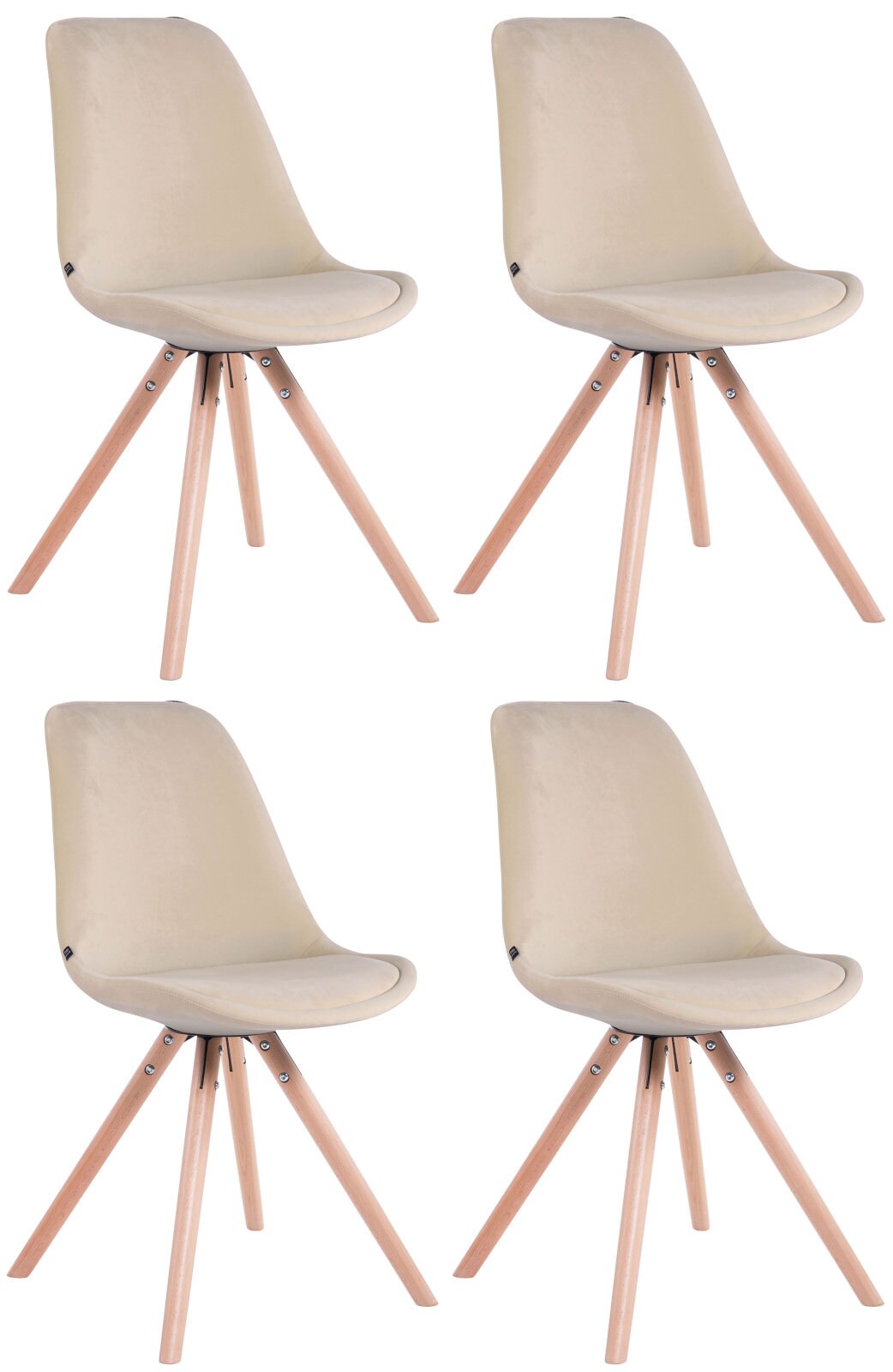 CLP 4er Set Retrost&uuml;hle Toulouse Samt Rund Mit Hochwertigem Sitzpolster I Lehnst&uuml;hle Mit Stabilem Holzgestell - Bild 1