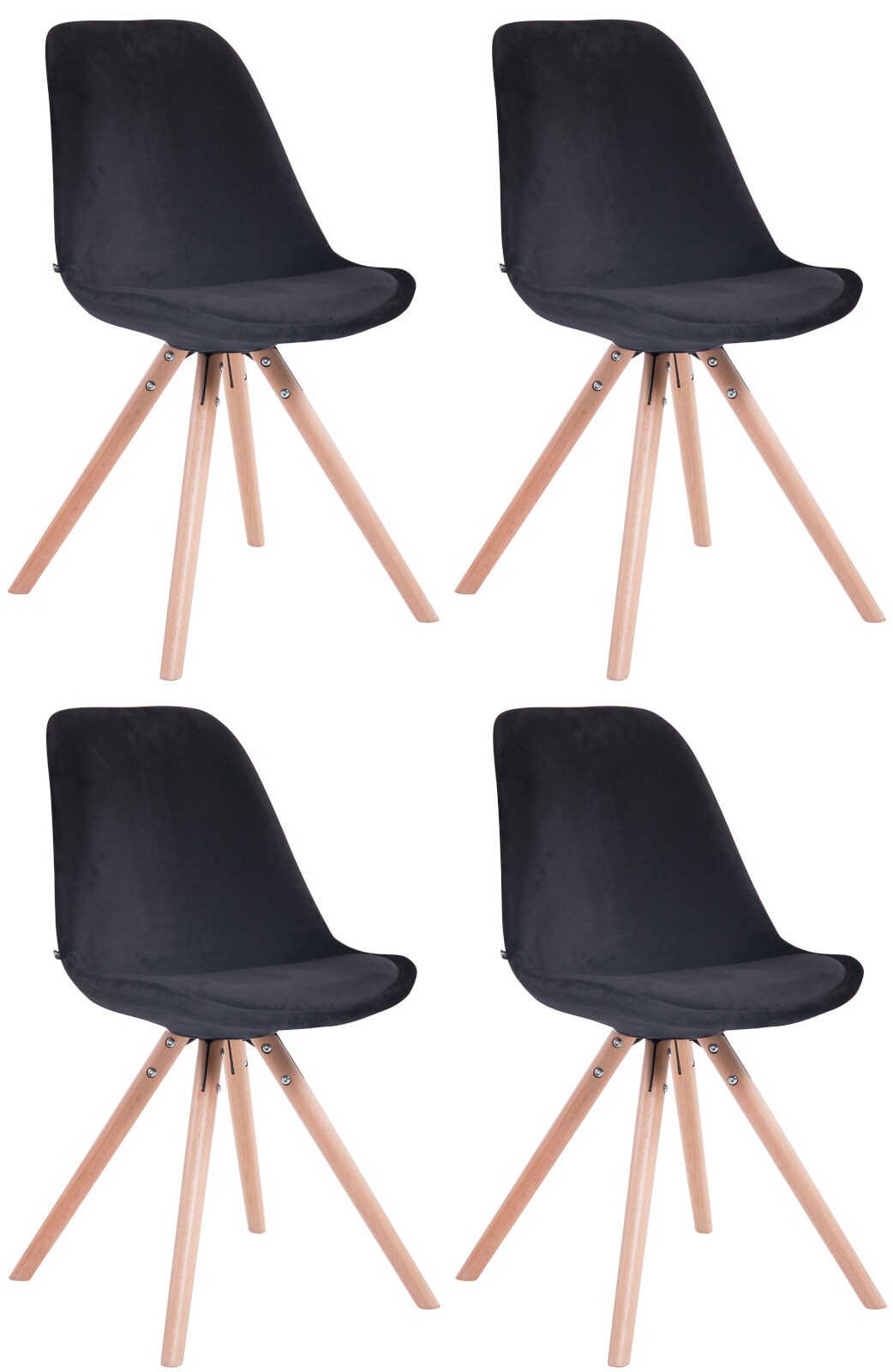 CLP 4er Set Retrost&uuml;hle Toulouse Samt Rund Mit Hochwertigem Sitzpolster I Lehnst&uuml;hle Mit Stabilem Holzgestell - Bild 1