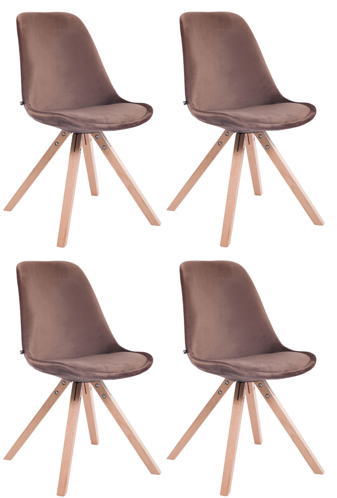 CLP 4er Set Retrost&uuml;hle Toulouse Samt Square Mit Hochwertigem Sitzpolster I Lehnst&uuml;hle Mit Stabilem Holzgestell - Bild 1