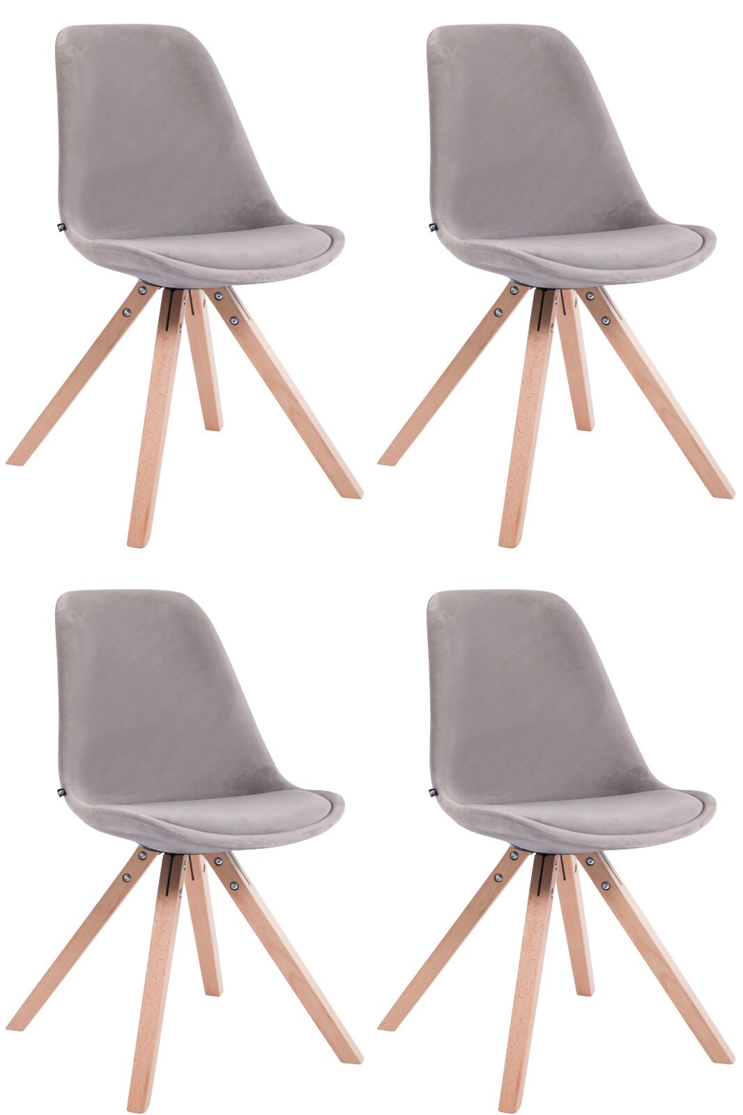 CLP 4er Set Retrost&uuml;hle Toulouse Samt Square Mit Hochwertigem Sitzpolster I Lehnst&uuml;hle Mit Stabilem Holzgestell - Bild 1