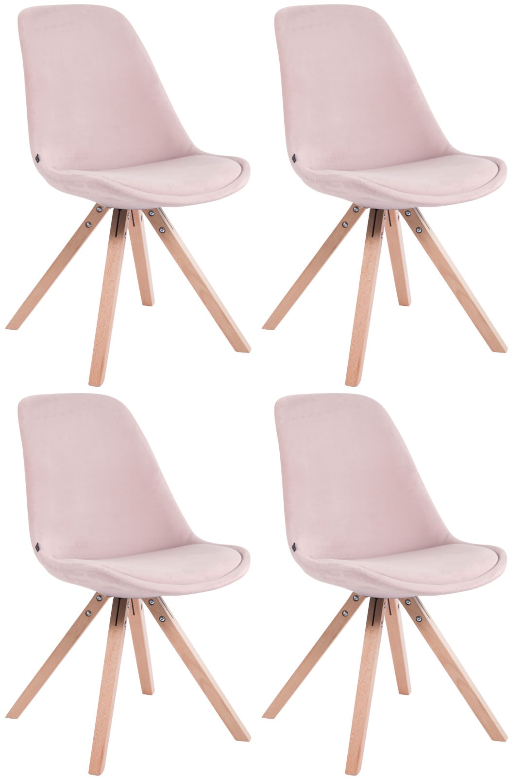 CLP 4er Set Retrost&uuml;hle Toulouse Samt Square Mit Hochwertigem Sitzpolster I Lehnst&uuml;hle Mit Stabilem Holzgestell - Bild 1