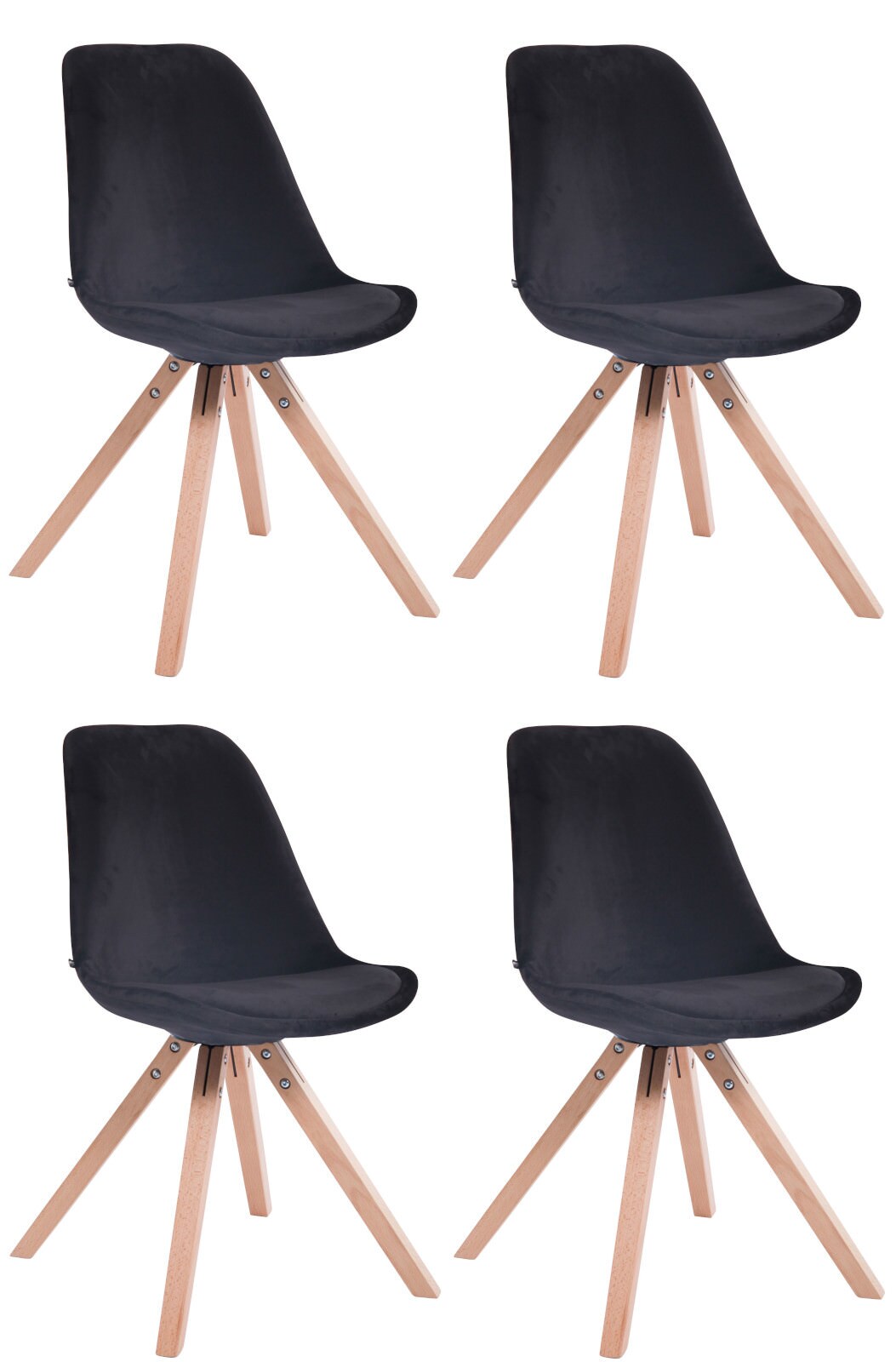 CLP 4er Set Stühle Toulouse Samt Square natura Farbe: schwarz, Gestell Farbe: natur