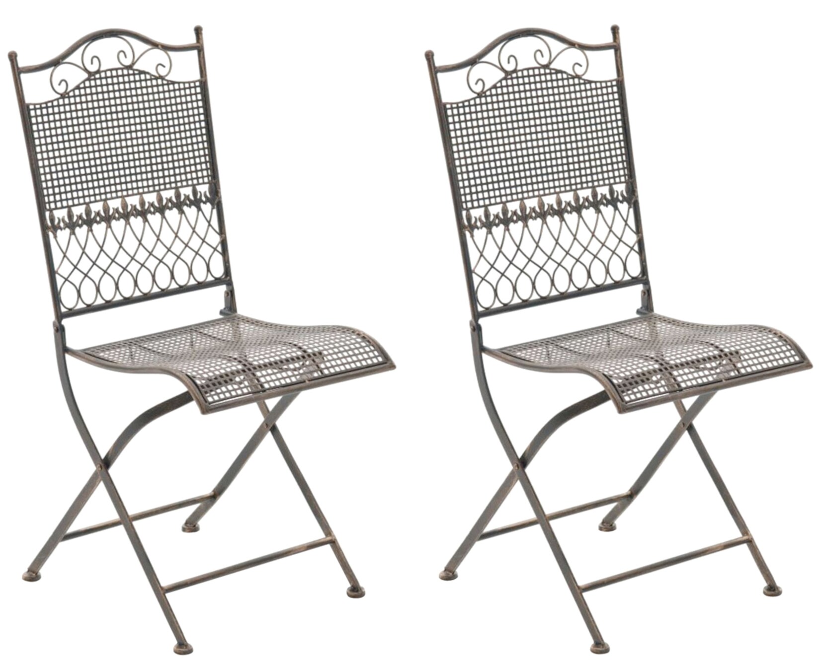 2er Set Gartenstühle klappbar Kiran, romantische Metallstühle aus Eisen im Jugendstil, ideal für Terrasse, Balkon und Garten
