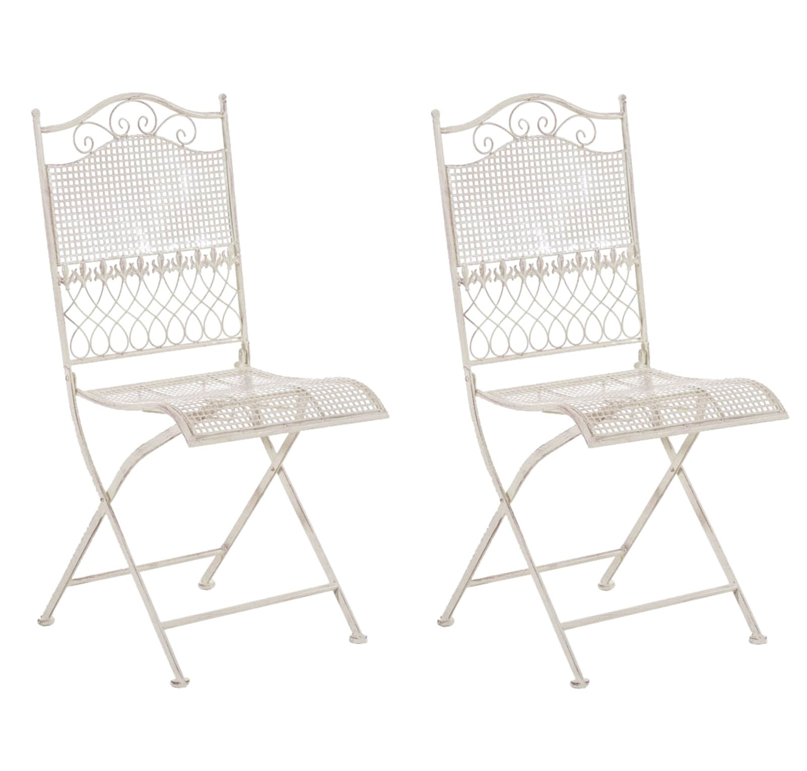 2er Set Gartenstühle klappbar Kiran, romantische Metallstühle aus Eisen im Jugendstil, ideal für Terrasse, Balkon und Garten