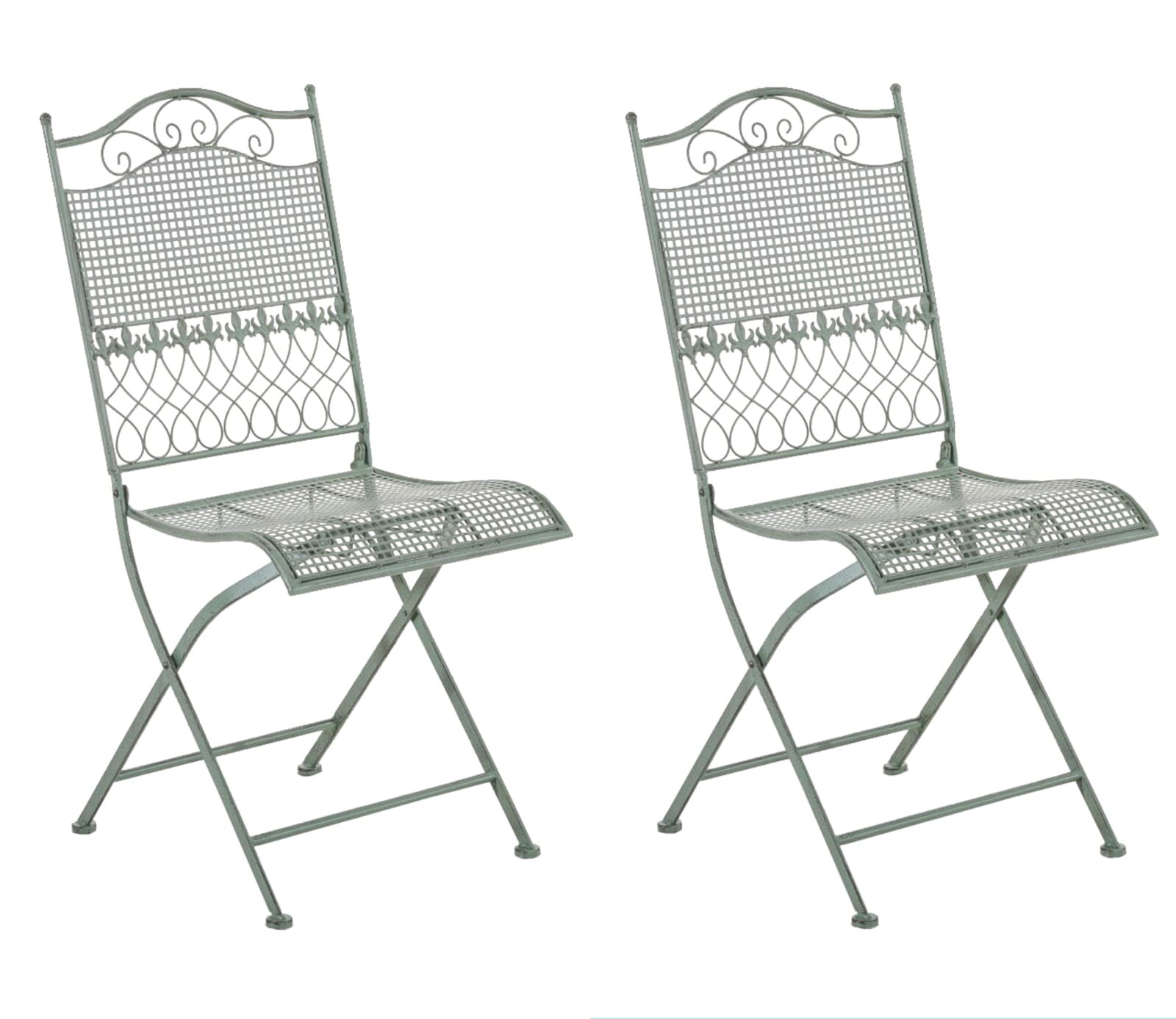 CLP 2er Set Gartenstühle klappbar Kiran, romantische Metallstühle aus Eisen im Jugendstil, ideal für Terrasse, Balkon und Garten