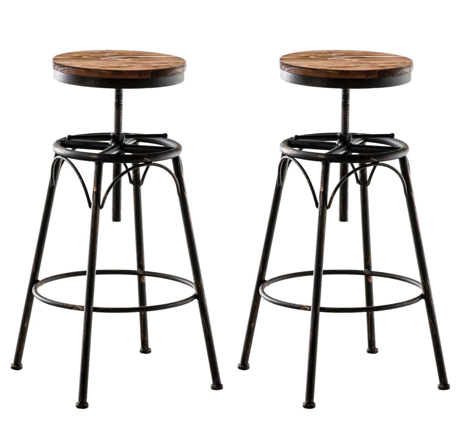 CLP 2er-Set Barhocker Beam Mit Holzsitz Und Metallgestell I Sitzhocker mit runder Sitzfl&auml;che I H&ouml;henverstellbar Drehbar - Bild 1