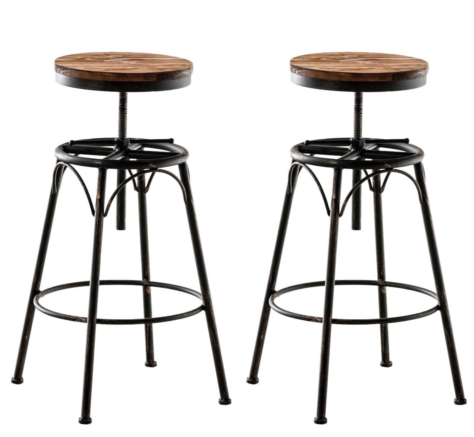 CLP 2er-Set Barhocker Beam Mit Holzsitz Und Metallgestell I Sitzhocker mit runder Sitzfläche I Höhenverstellbar Drehbar | 04251756477097