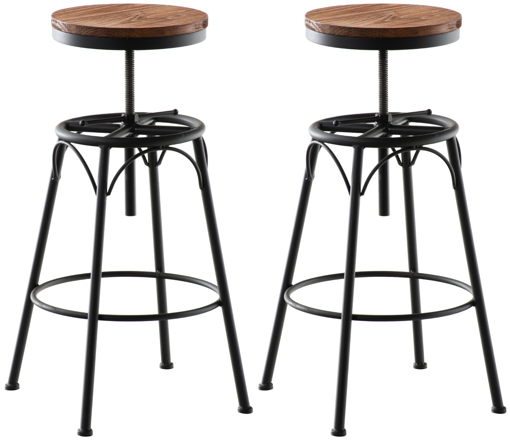 CLP 2er-Set Barhocker Beam Mit Holzsitz Und Metallgestell I Sitzhocker mit runder Sitzfläche I Höhenverstellbar Drehbar