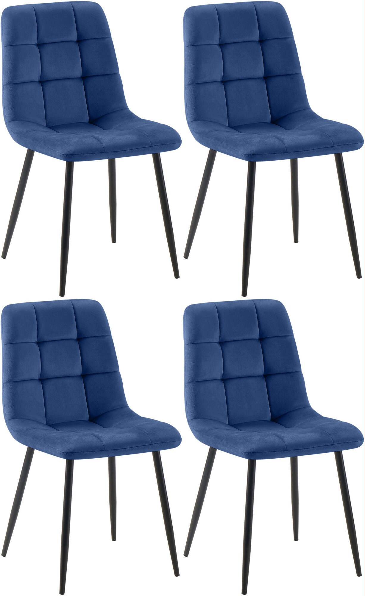 CLP Esszimmerst&uuml;hle 4er Set gepolstert Antibes, K&uuml;chenst&uuml;hle Samtbezug mit R&uuml;ckenlehnen und schwarzen Metallgestellen, bis 150 kg belastbar - Bild 1