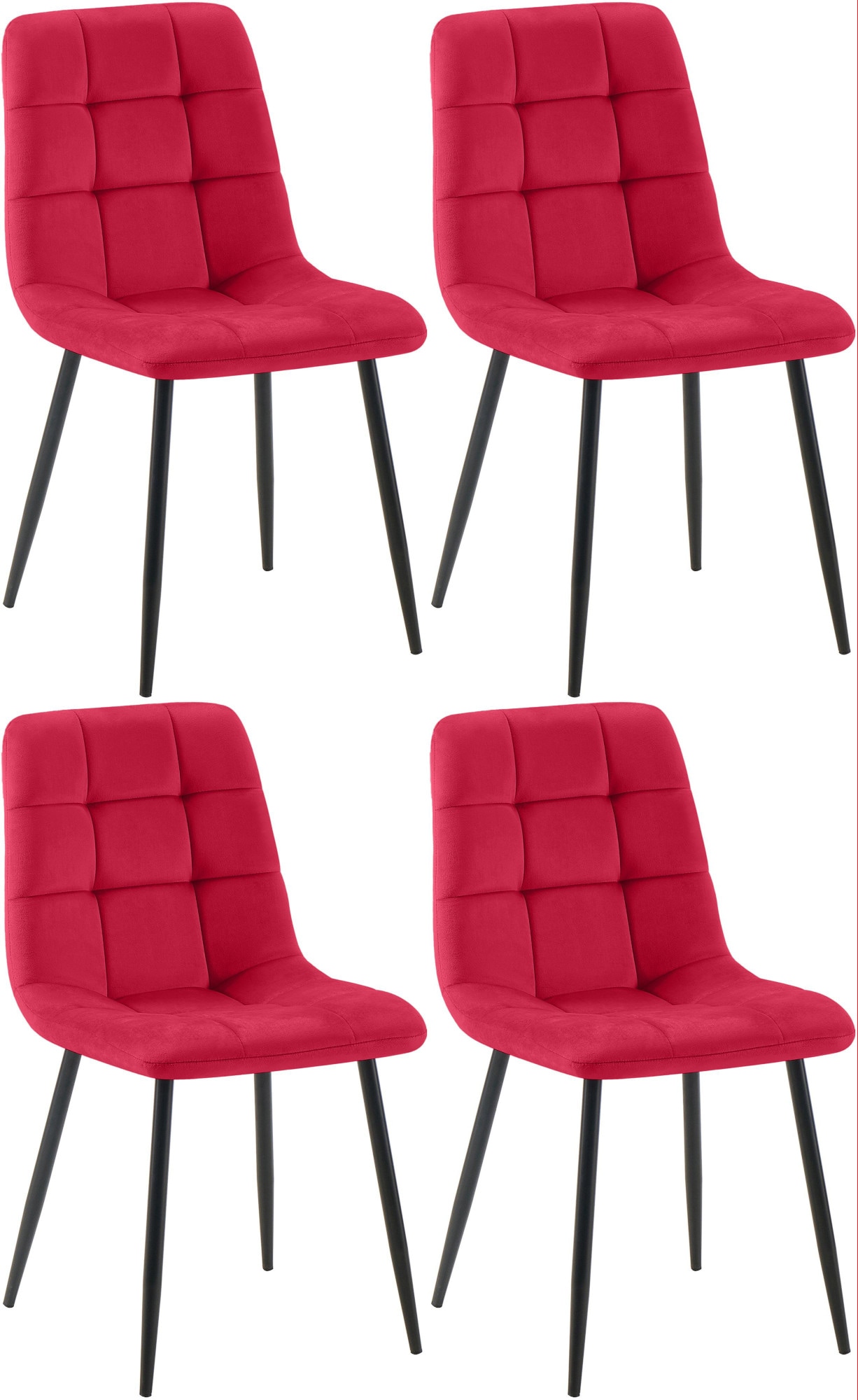 CLP Esszimmerst&uuml;hle 4er Set gepolstert Antibes, K&uuml;chenst&uuml;hle Samtbezug mit R&uuml;ckenlehnen und schwarzen Metallgestellen, bis 150 kg belastbar - Bild 1