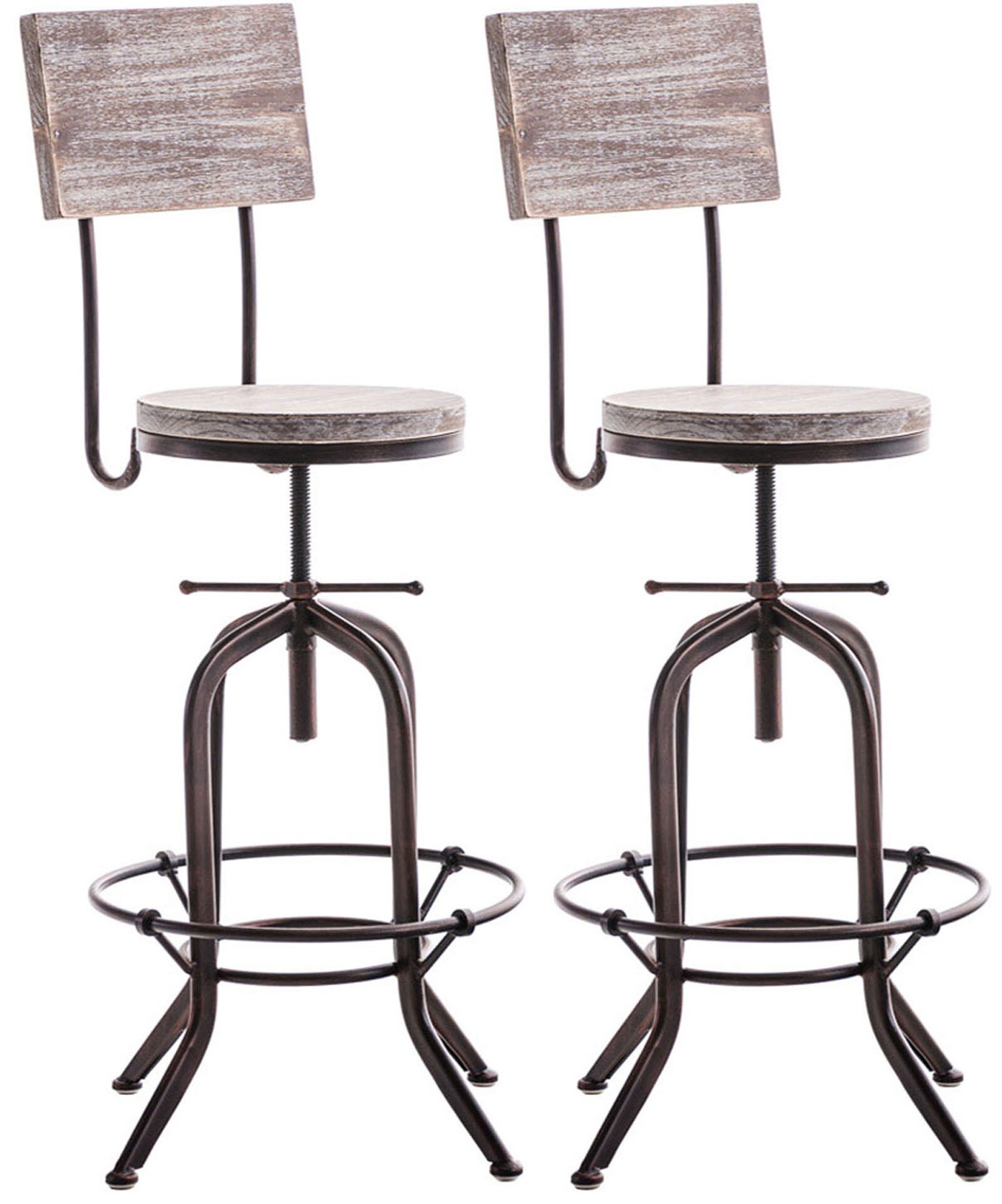 CLP 2er Set Barhocker Belt Mit Holzsitz Und Metallgestell I Robuste Barst&uuml;hle Mit Lehne Und Fu&szlig;st&uuml;tze I Tresenhocker Verstellbar - Bild 1