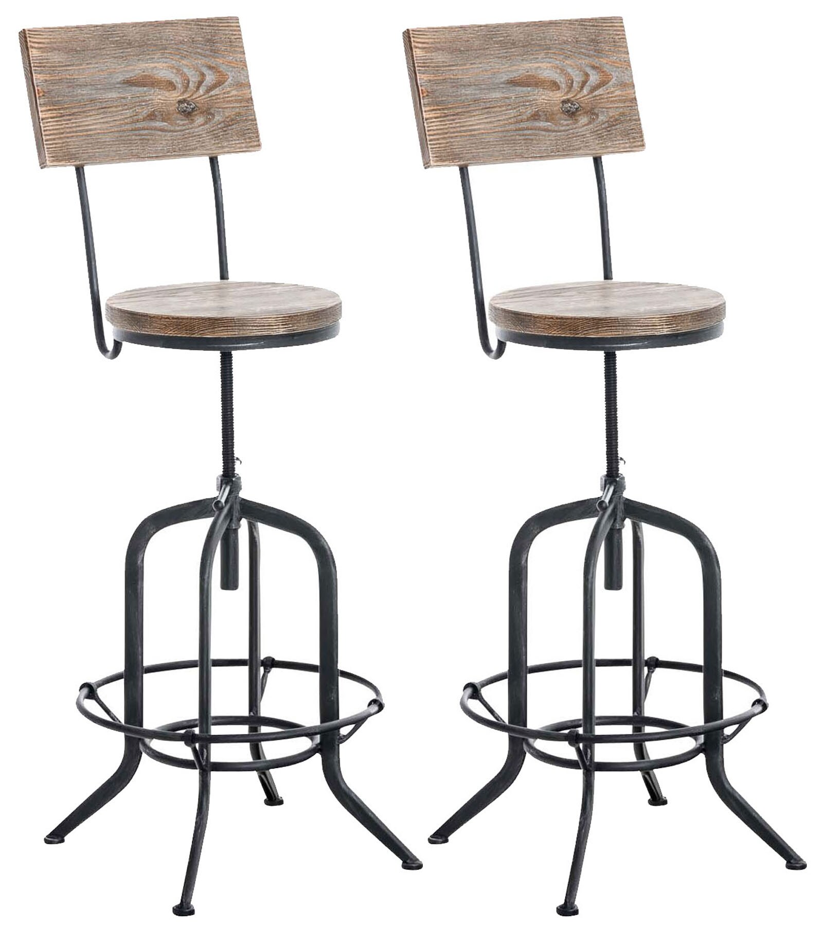 CLP 2er Set Barhocker Belt Mit Holzsitz Und Metallgestell I Robuste Barst&uuml;hle Mit Lehne Und Fu&szlig;st&uuml;tze I Tresenhocker Verstellbar - Bild 1