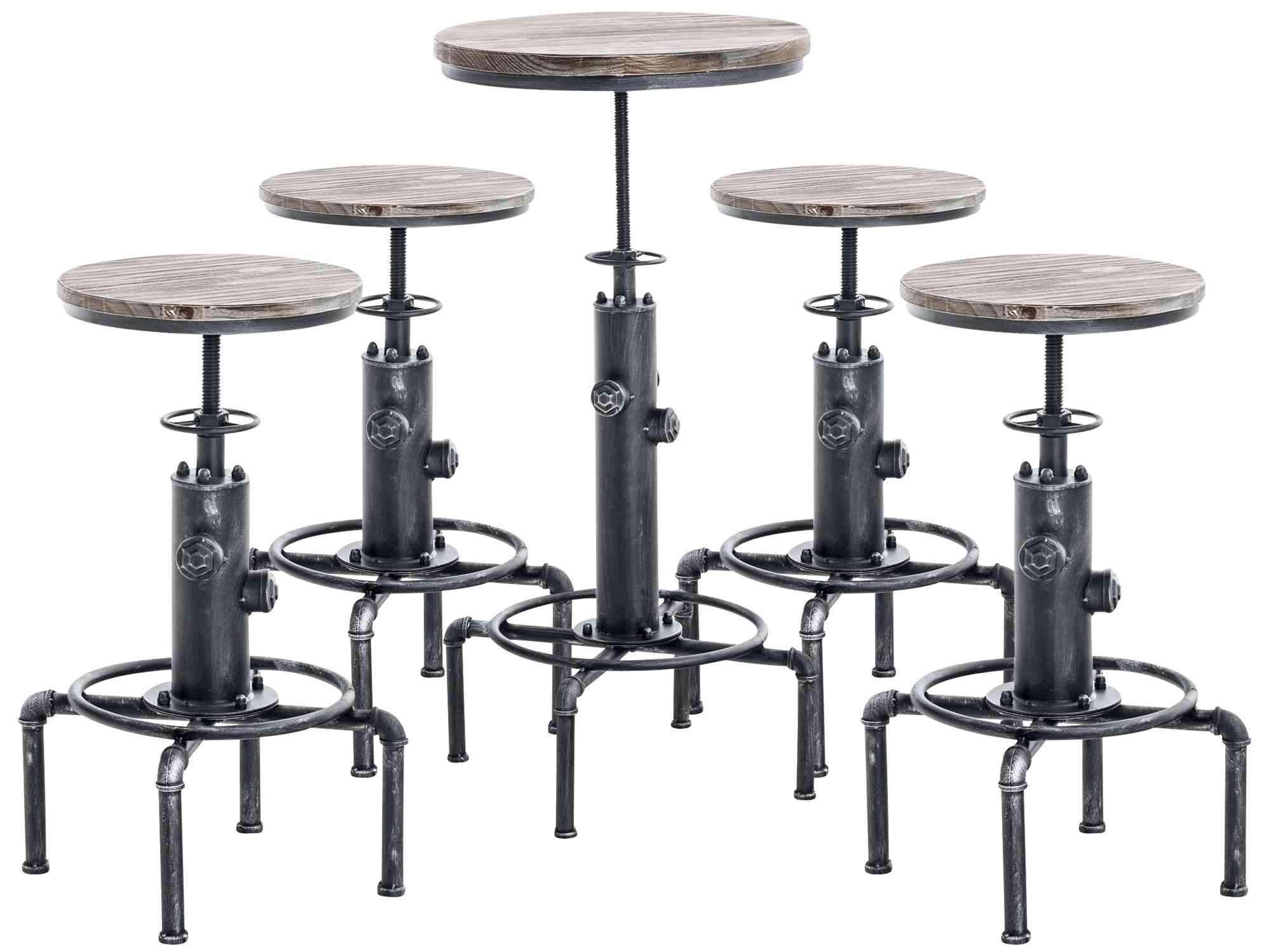 CLP Industrial Bartisch Set Lynton I 4 x Metall Barhocker und 1 x Bartisch I Barhocker und Stehtisch mit Holz Akzenten - Bild 1