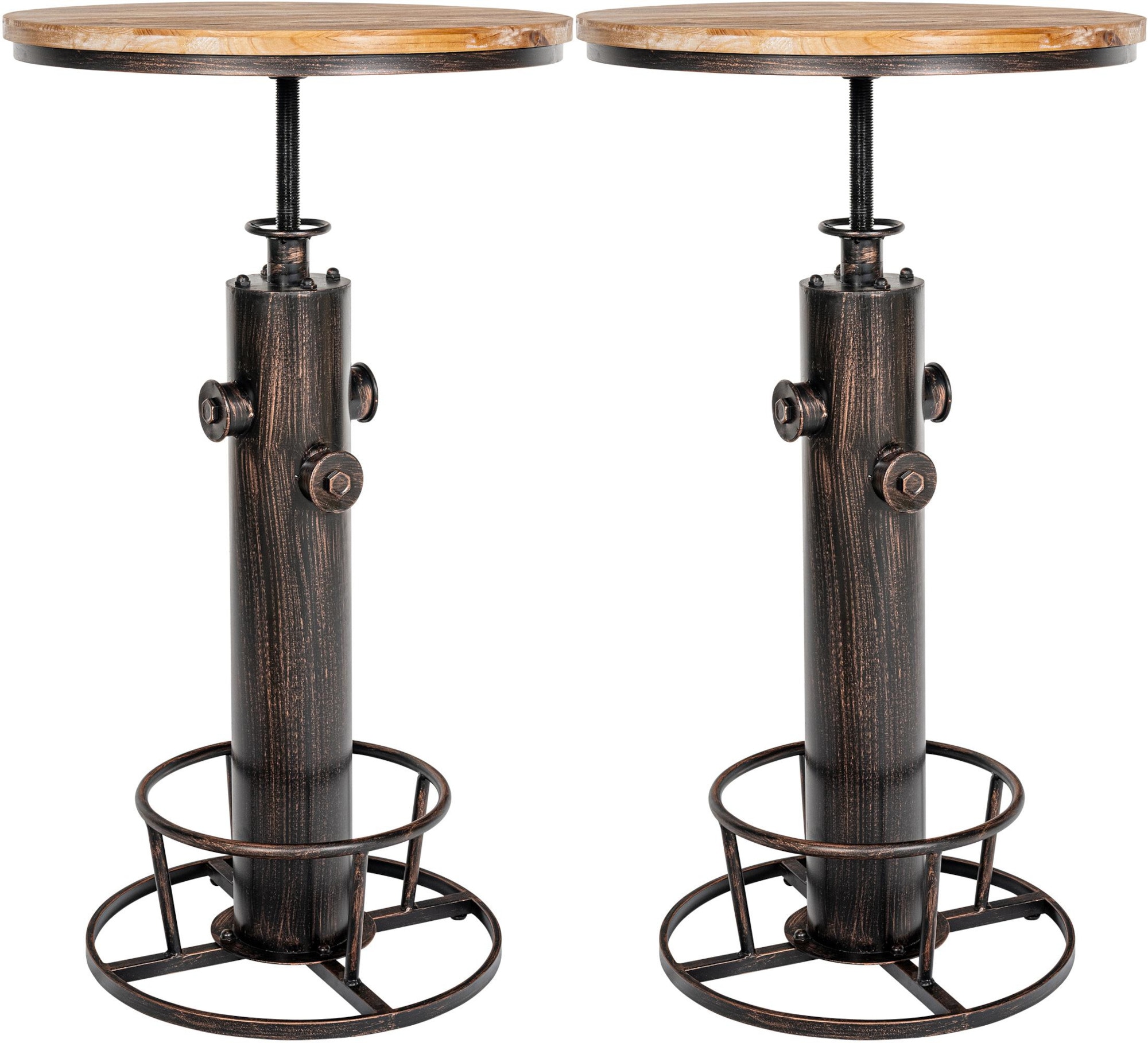 CLP 2er Set Stehtische Ruhr I H&ouml;henverstellbare Bartische mit Fu&szlig;ablagen I Tischgestelle aus Metall und Tischplatten aus Kiefernholz - Bild 1