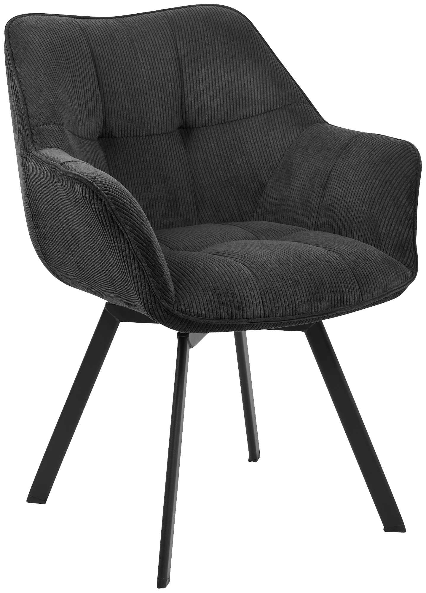 CLP Esszimmerstuhl ergonomisch Jordi Cord, drehbar mit Armlehnen, Polstersessel, 4-Fu&szlig;-Metallgestell, bis 150 kg, mit Bodenschonern - Bild 1