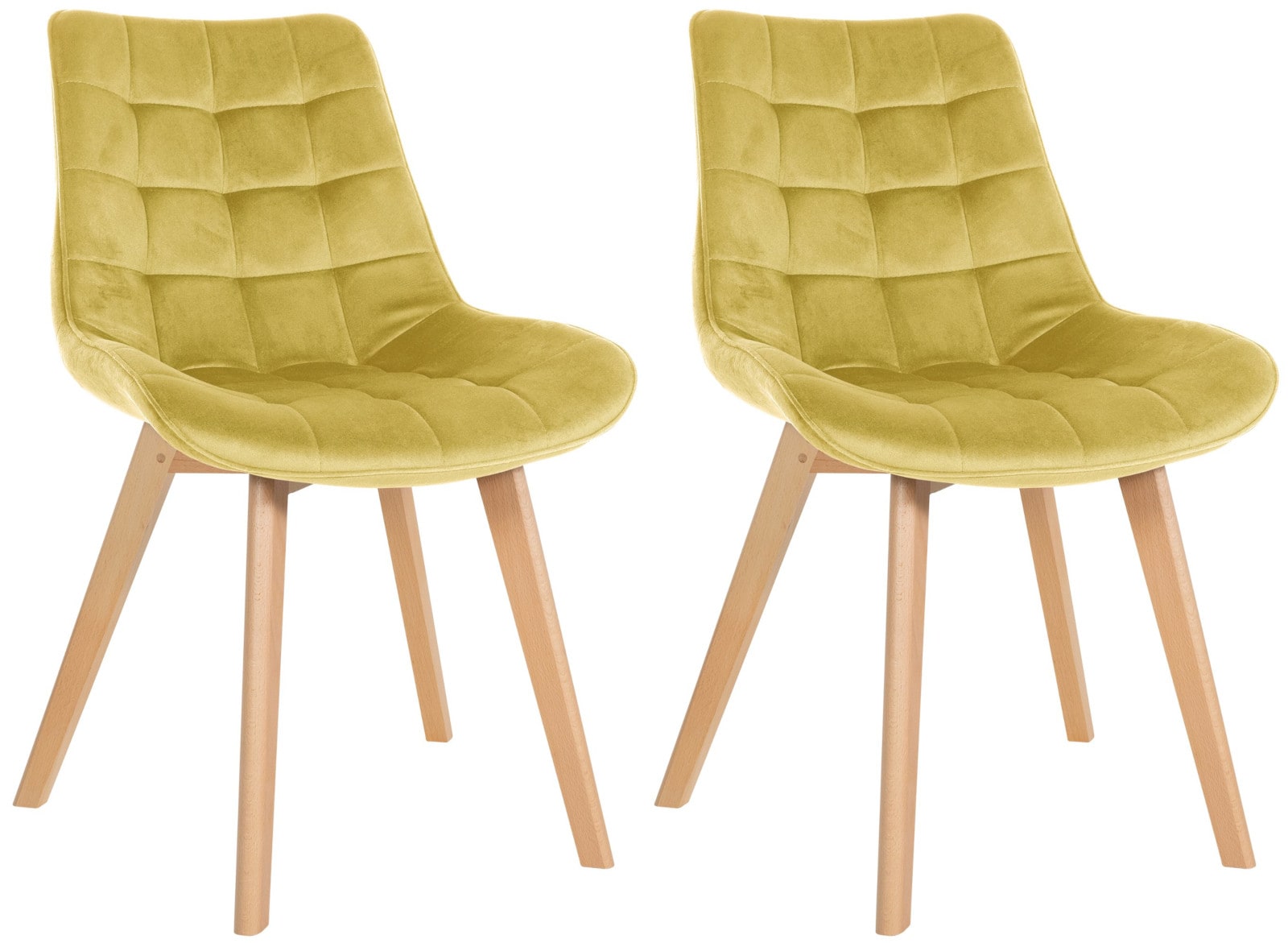 CLP 2er Set Stuhl Brook Samt I Esszimmerstuhl Mit Holzgestell I K&uuml;chenstuhl Mit Gesteppten Sitz I Gepolsterter Lehnstuhl - Bild 1