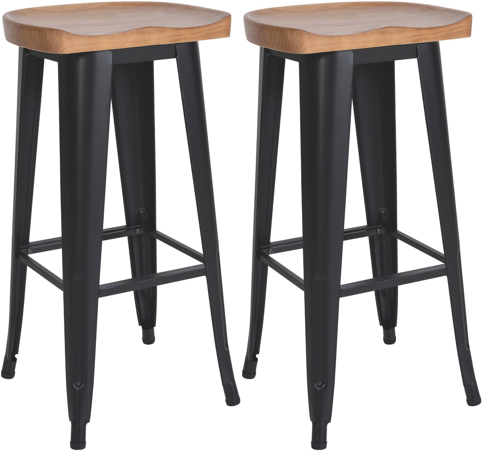 CLP 2er Set Barhocker Clara I Barstühle mit Sitzen aus Massivholz I Tresenstühle mit stabilen Vierfußgestellen aus Metall | 04255716306014