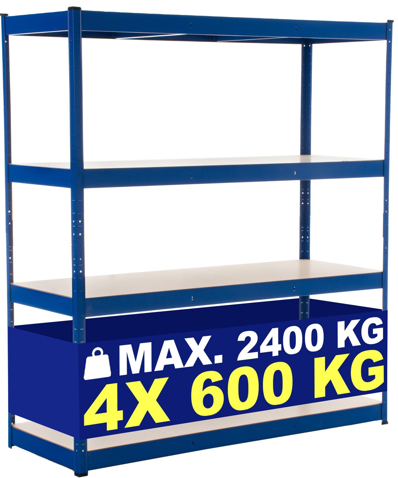 CLP Schwerlastregal 60 cm tief 160 cm breit, Steckregal Metall für Keller und Garage, Lagerregal bis 2400 kg mit 4 MDF-Platten bis je 600 kg