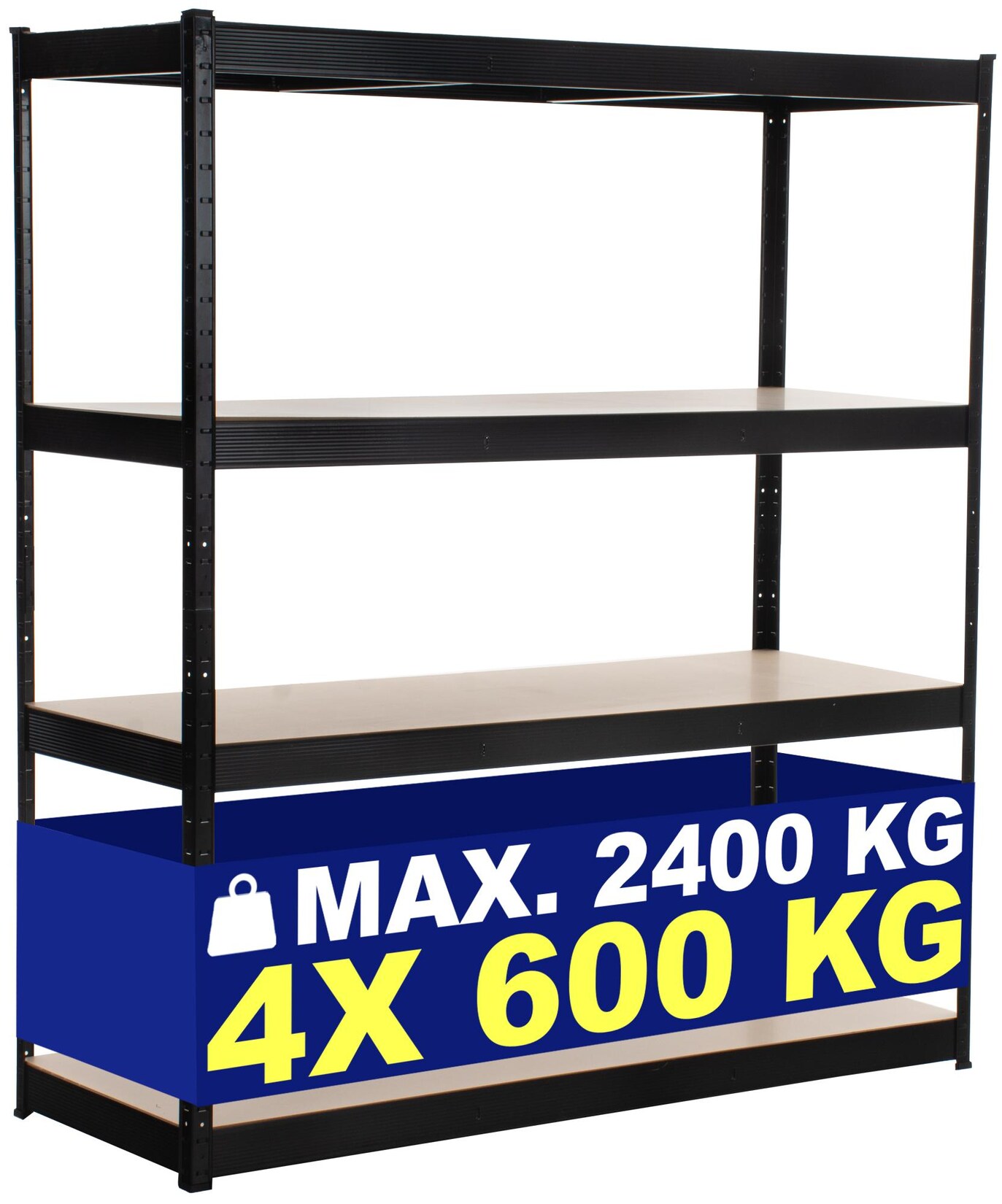 CLP Schwerlastregal 60 cm tief 160 cm breit, Steckregal Metall für Keller und Garage, Lagerregal bis 2400 kg mit 4 MDF-Platten bis je 600 kg