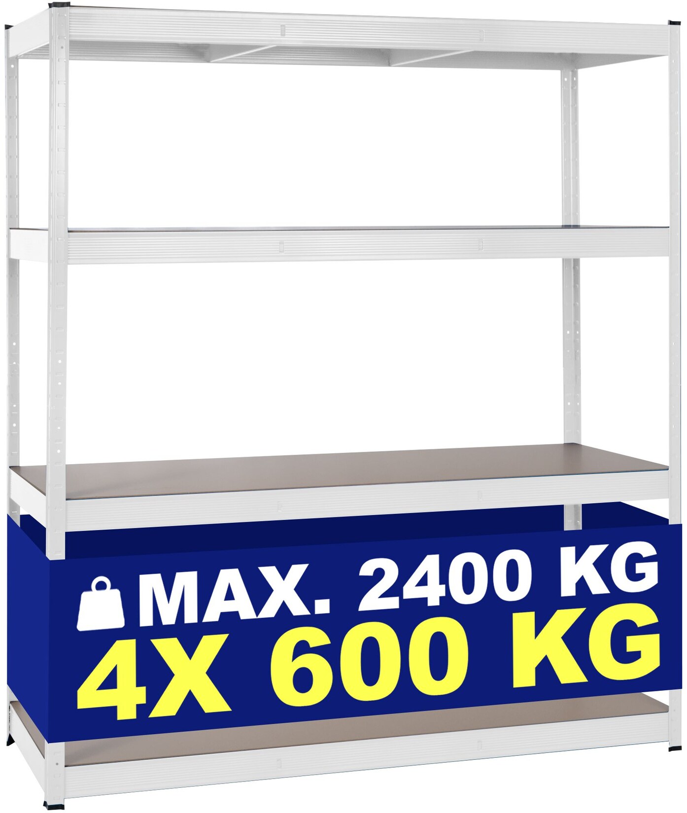 CLP Schwerlastregal 60 cm tief 160 cm breit, Steckregal Metall für Keller und Garage, Lagerregal bis 2400 kg mit 4 MDF-Platten bis je 600 kg