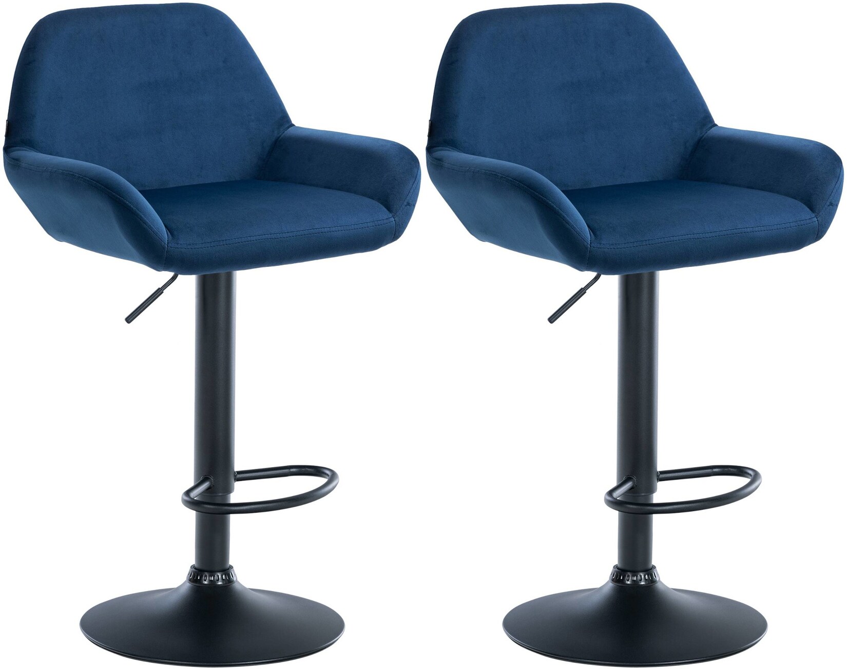 CLP 2er Set Barhocker Braga Samt schwarz - Farbe: blau, Gestellmaterial: Metall matt schwarz