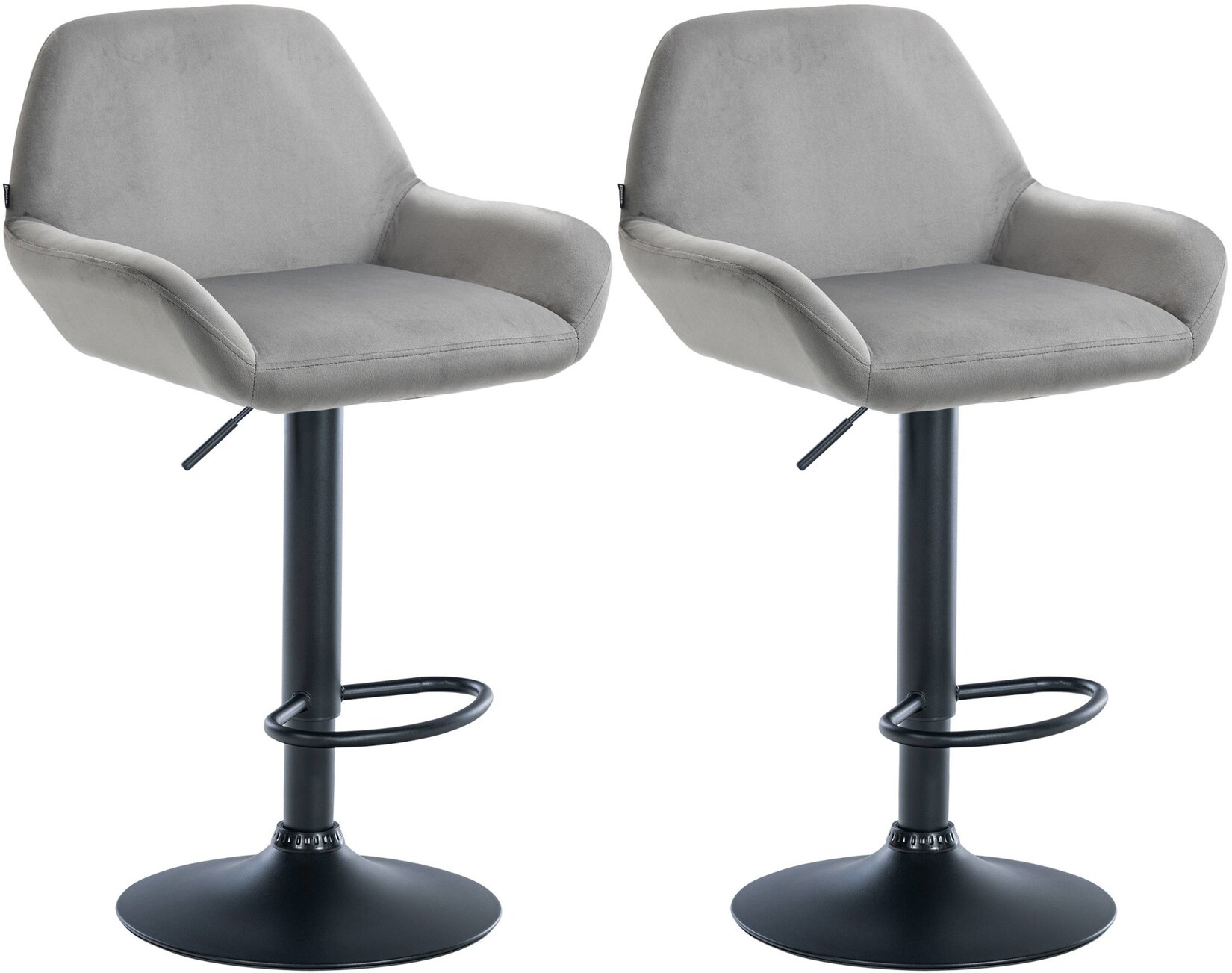 CLP 2er Set Barhocker Braga Samt schwarz - Farbe: grau, Gestellmaterial: Metall matt schwarz