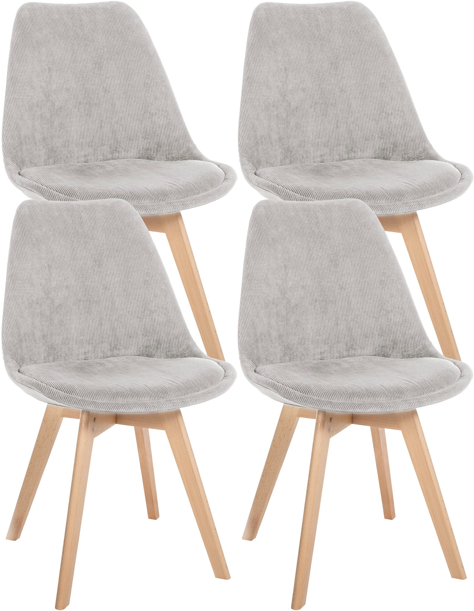 CLP 4er Set Esszimmerstuhl Linares Kunststoff I Stoff I Samt I Cord I Lederoptik I Lehnstuhl Mit Holzgestell - Bild 1