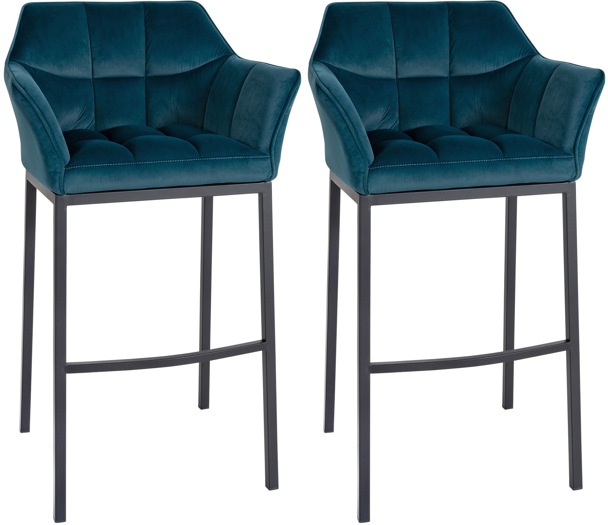 CLP Barhocker 2er Set mit Lehne Damaso, Barst&uuml;hle gepolstert mit Samtbezug, Vierfu&szlig;gestelle aus Metall, Tresenhocker bis 240 kg belastbar - Bild 1