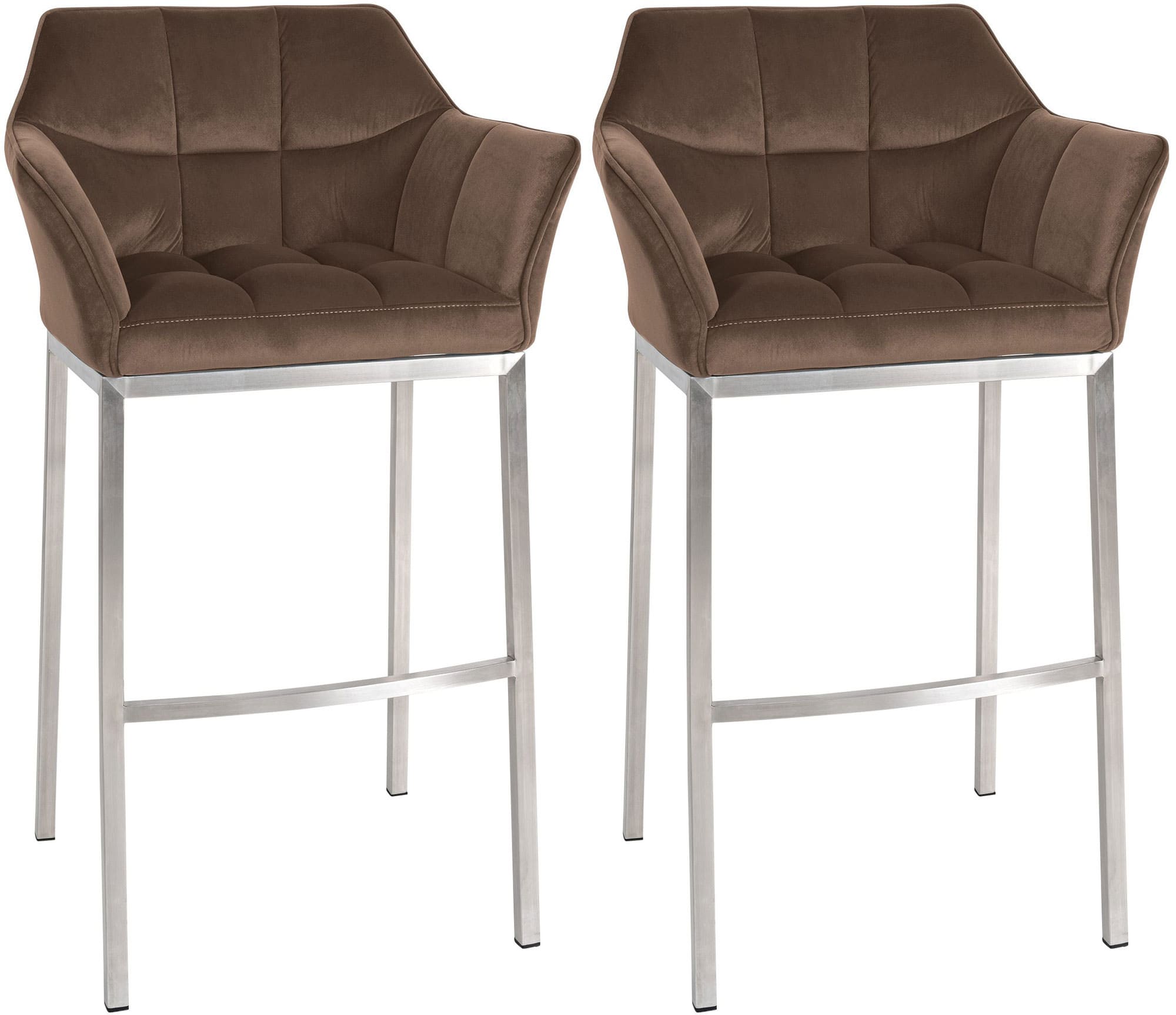 CLP Barhocker 2er Set mit Lehne Damaso, Barst&uuml;hle gepolstert mit Samtbezug, Vierfu&szlig;gestelle aus Metall, Tresenhocker bis 240 kg belastbar - Bild 1