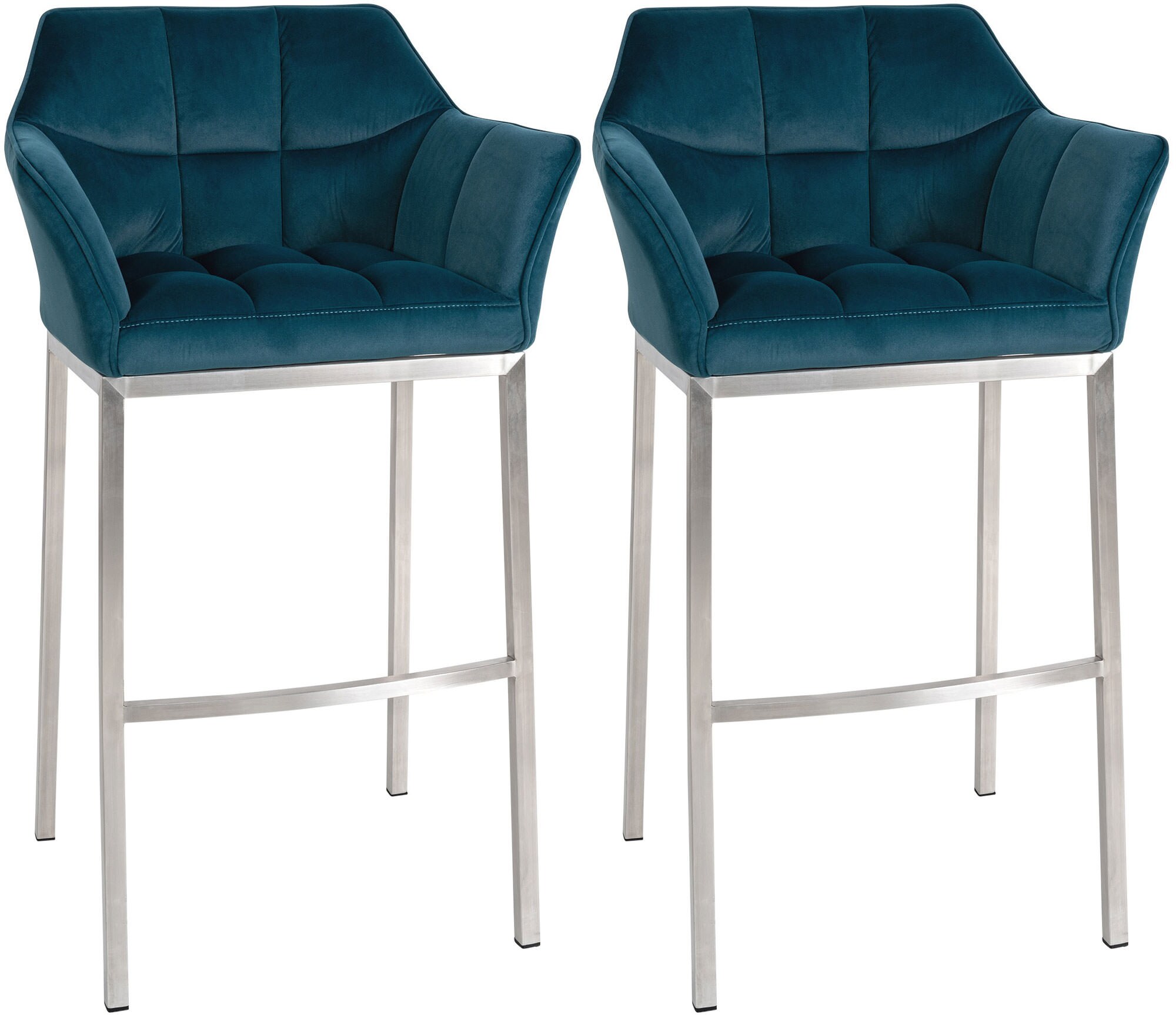 CLP Barhocker 2er Set mit Lehne Damaso, Barst&uuml;hle gepolstert mit Samtbezug, Vierfu&szlig;gestelle aus Metall, Tresenhocker bis 240 kg belastbar - Bild 1