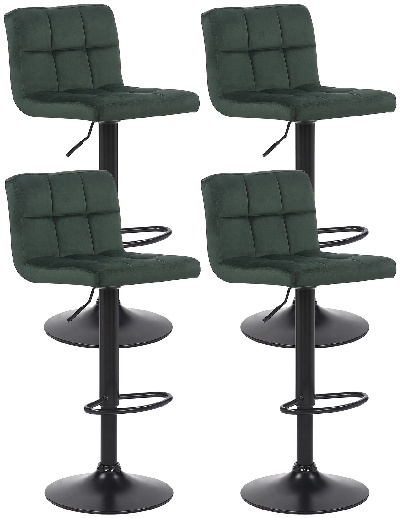 CLP 4er Set Barhocker Feni Samt, höhenverstellbar mit Fußstütze, Lehne & Metallgestell, belastbar bis 150 kg
