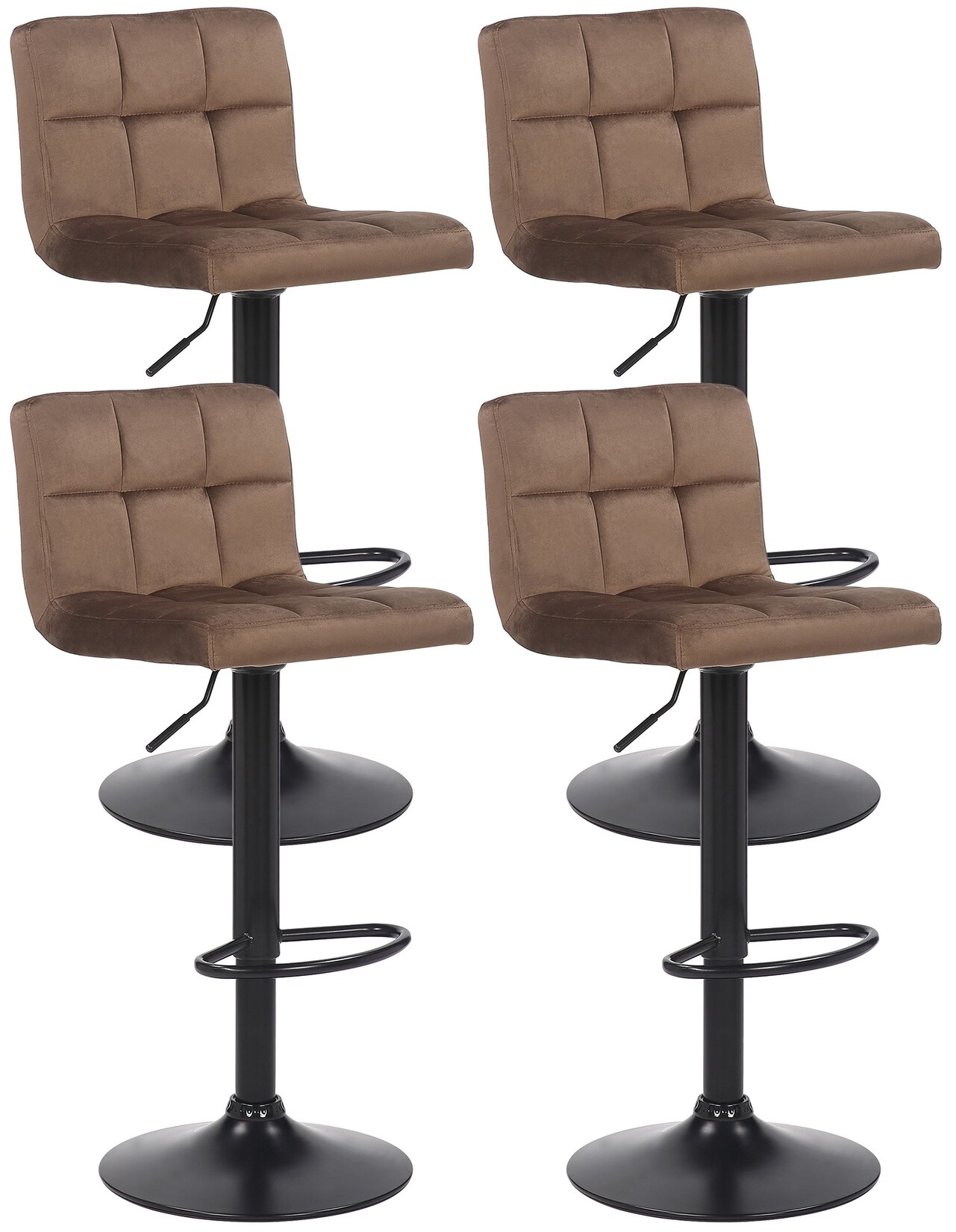 CLP 4er Set Barhocker Feni Samt, höhenverstellbar mit Fußstütze, Lehne & Metallgestell, belastbar bis 150 kg