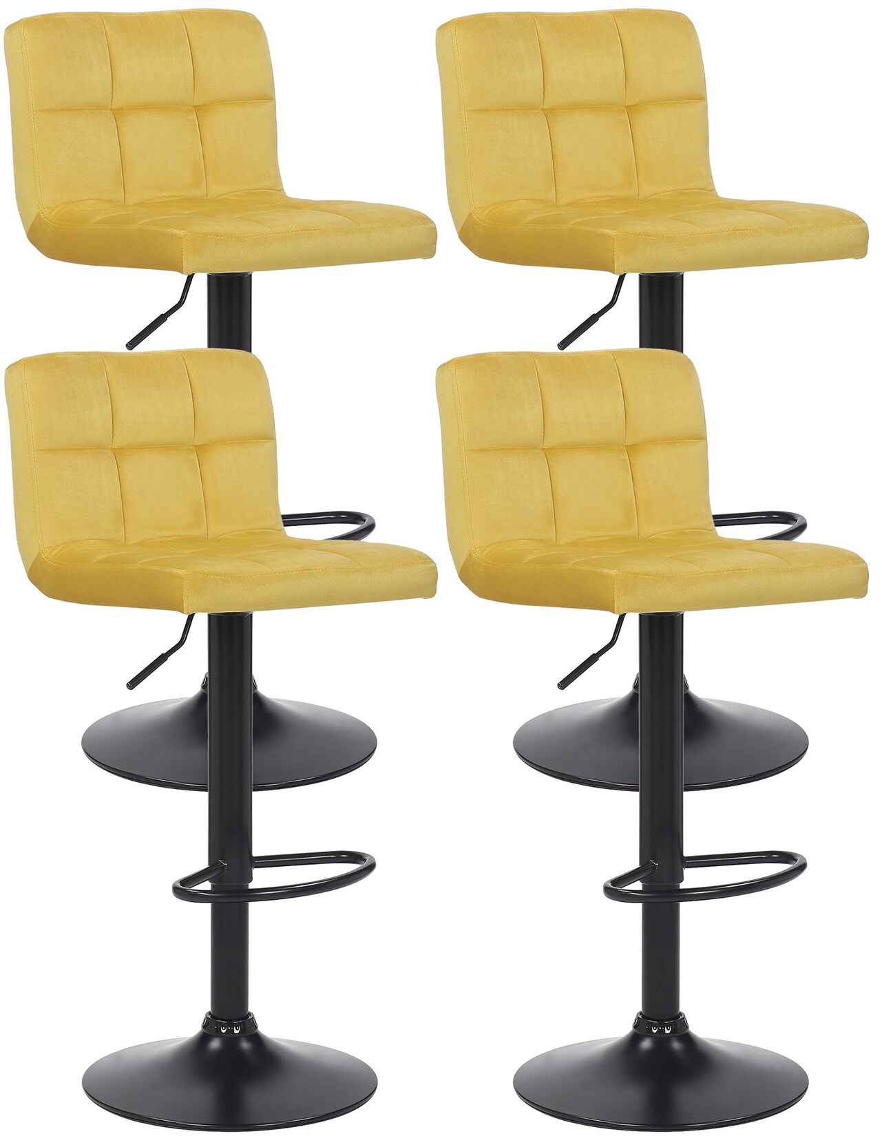 CLP 4er Set Barhocker Feni Samt, höhenverstellbar mit Fußstütze, Lehne & Metallgestell, belastbar bis 150 kg