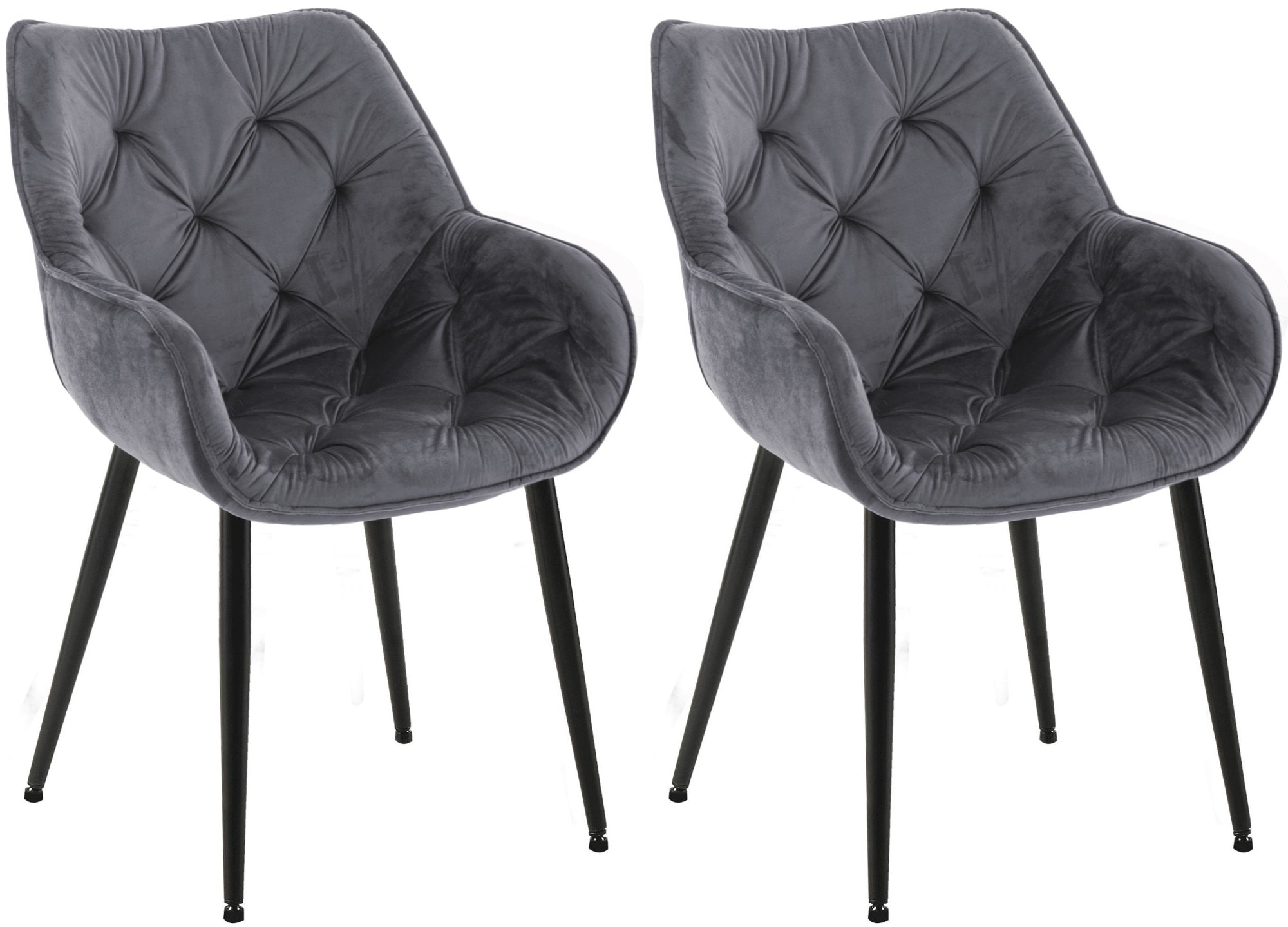 CLP 2er Set Stuhl Tanna Samt I Esszimmerstuhl Mit Armlehne I Gesteppter Polsterstuhl - Bild 1