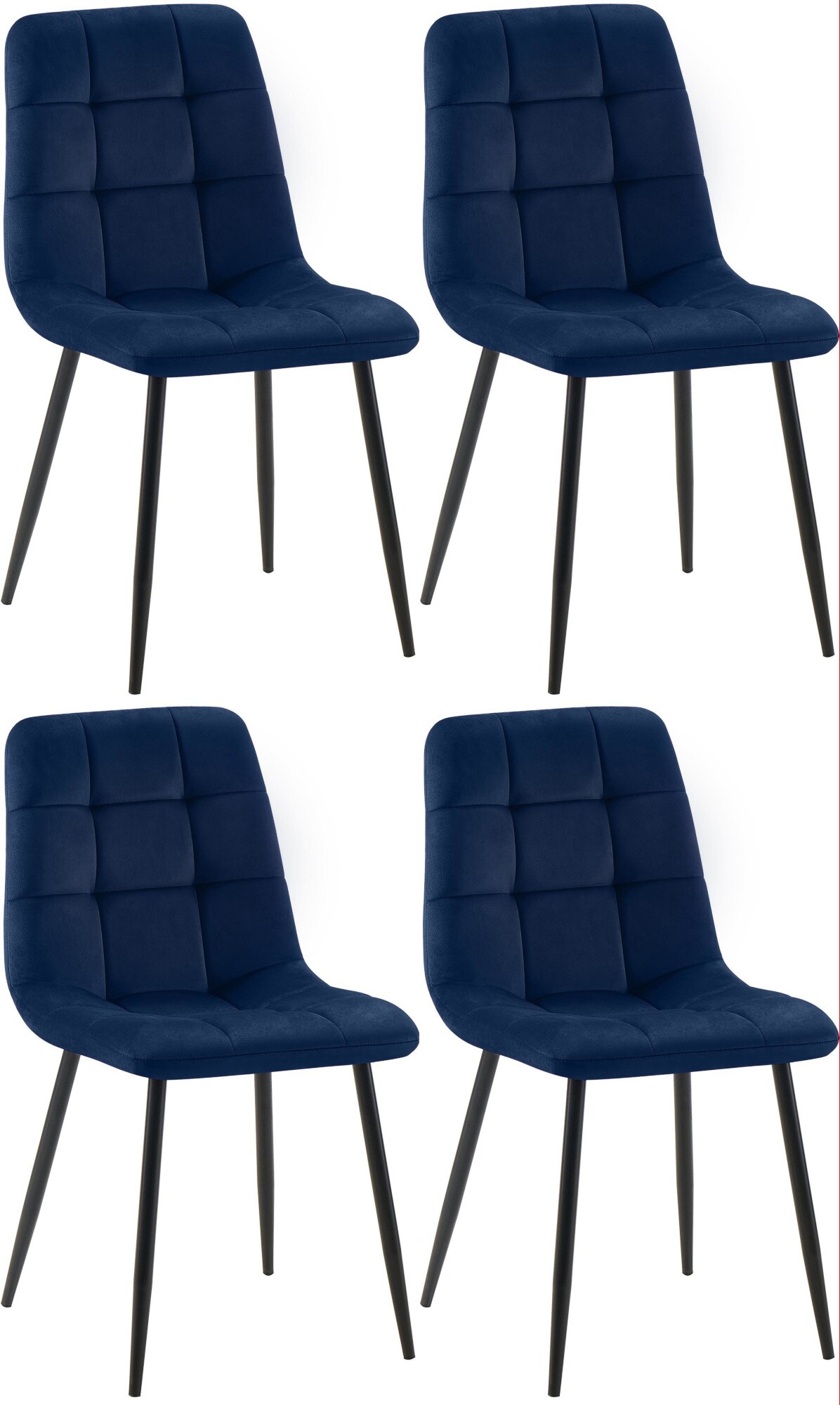 CLP Esszimmerst&uuml;hle 4er Set gepolstert Antibes, K&uuml;chenst&uuml;hle Samtbezug mit R&uuml;ckenlehnen und schwarzen Metallgestellen, bis 150 kg belastbar - Bild 1