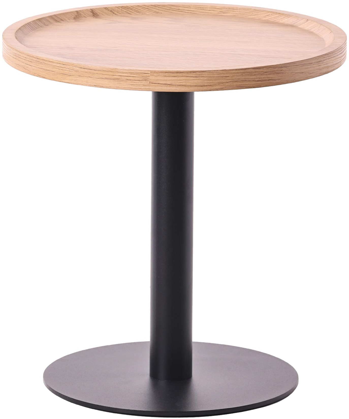 CLP Beistelltisch Aspen I Couchtisch mit runder Tischplatte aus Holz I Wohnzimmertisch mit matt-schwarzem Metallgestell