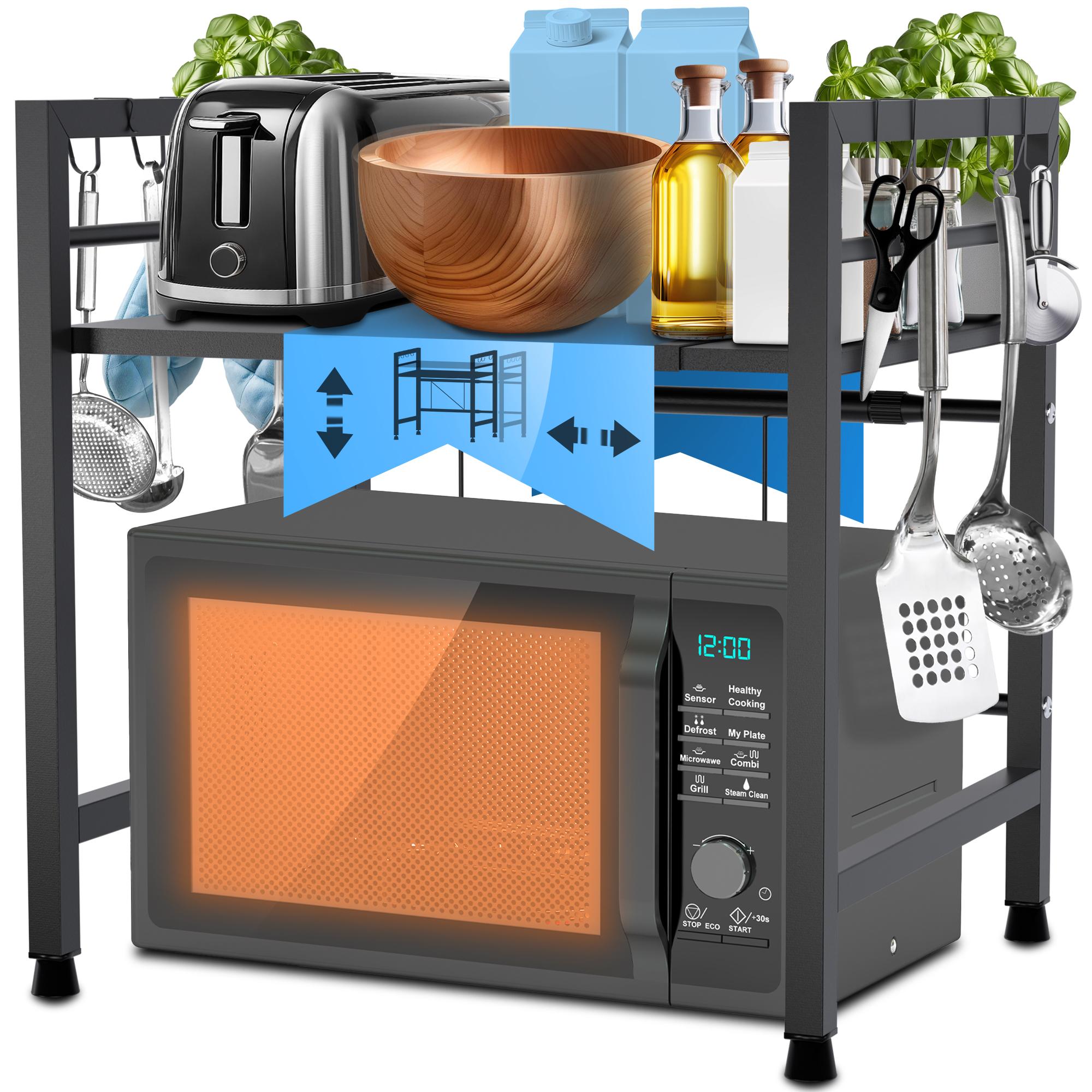 CLP Mikrowellenregal Marana stehend stufig I Variabel in Breite I Ideal f&uuml;r die Arbeitsplatte in der K&uuml;che I Mit 8 Haken und Ausziehbar - Bild 1