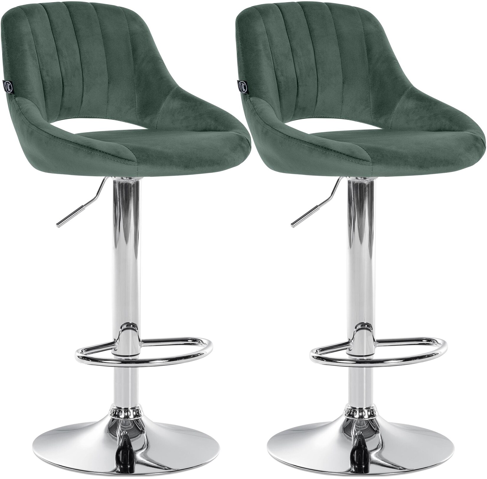 CLP Barhocker 2er Set höhenverstellbar mit Lehne Milet, Barstühle gepolstert Samtbezug, Tresenstühle mit Metallgestell drehbar