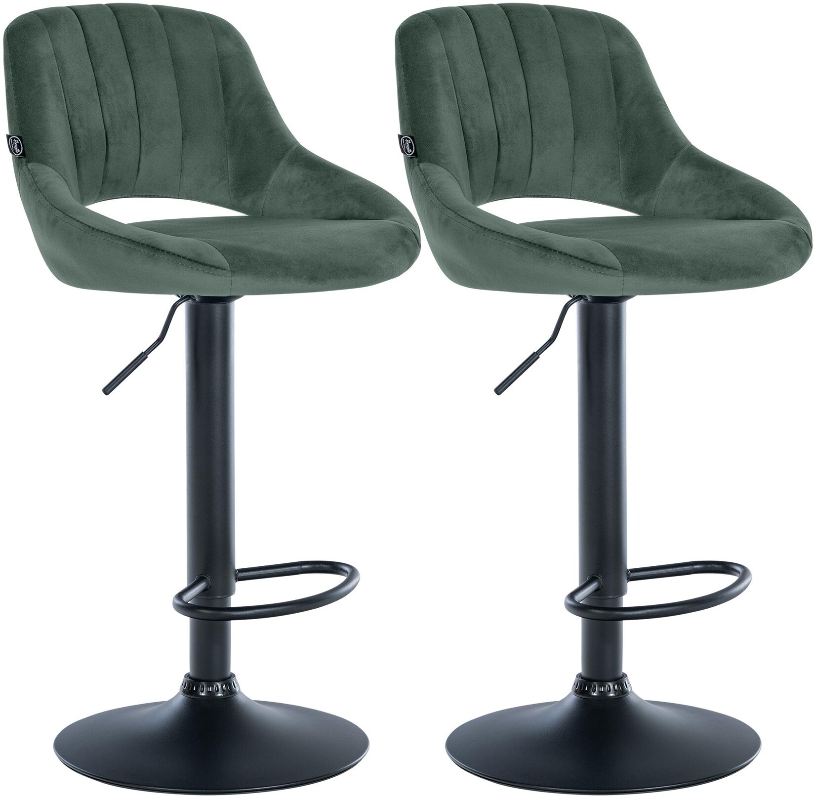 CLP Barhocker 2er Set höhenverstellbar mit Lehne Milet, Barstühle gepolstert Samtbezug, Tresenstühle mit Metallgestell drehbar