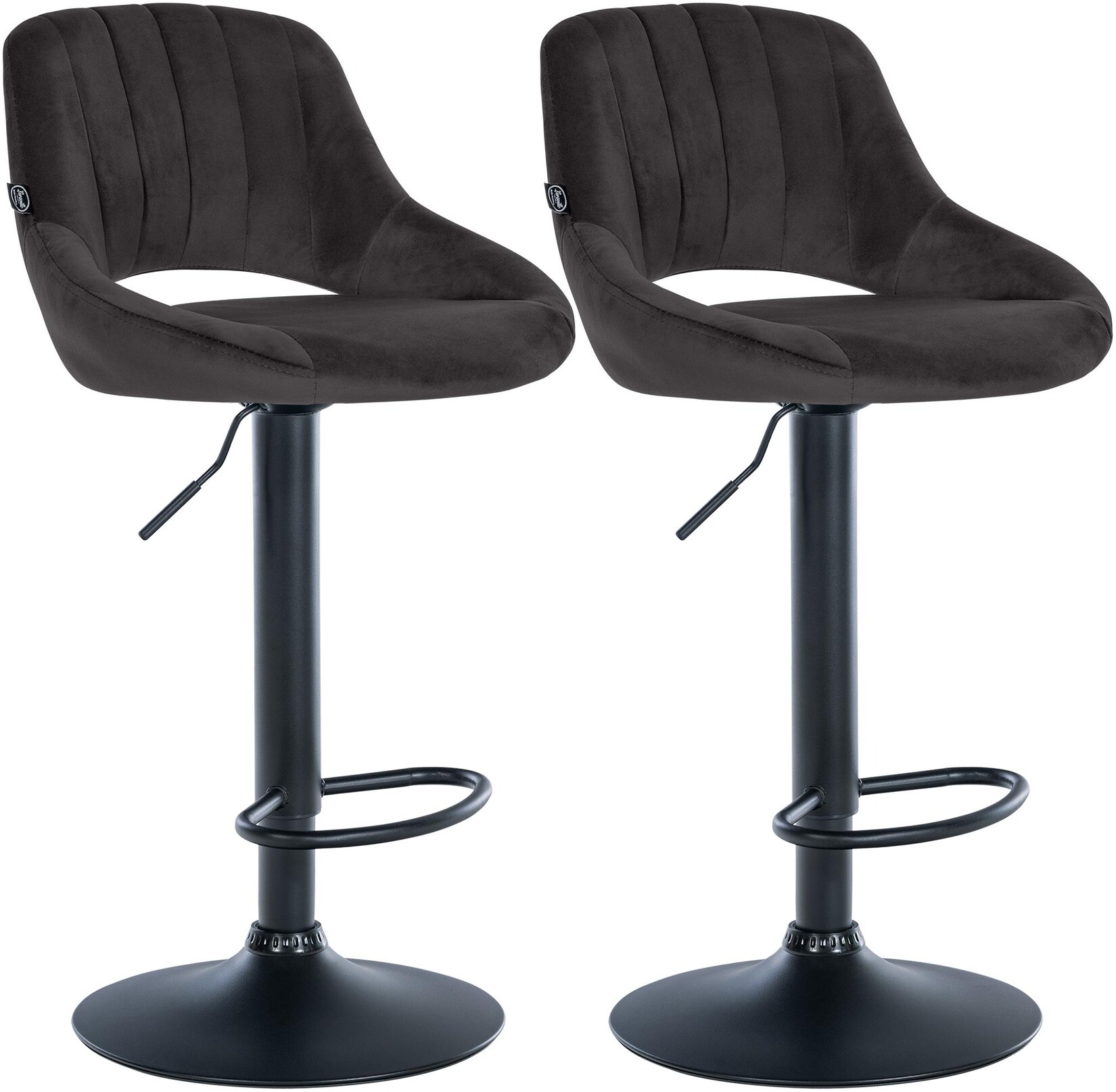 CLP Barhocker 2er Set höhenverstellbar mit Lehne Milet, Barstühle gepolstert Samtbezug, Tresenstühle mit Metallgestell drehbar